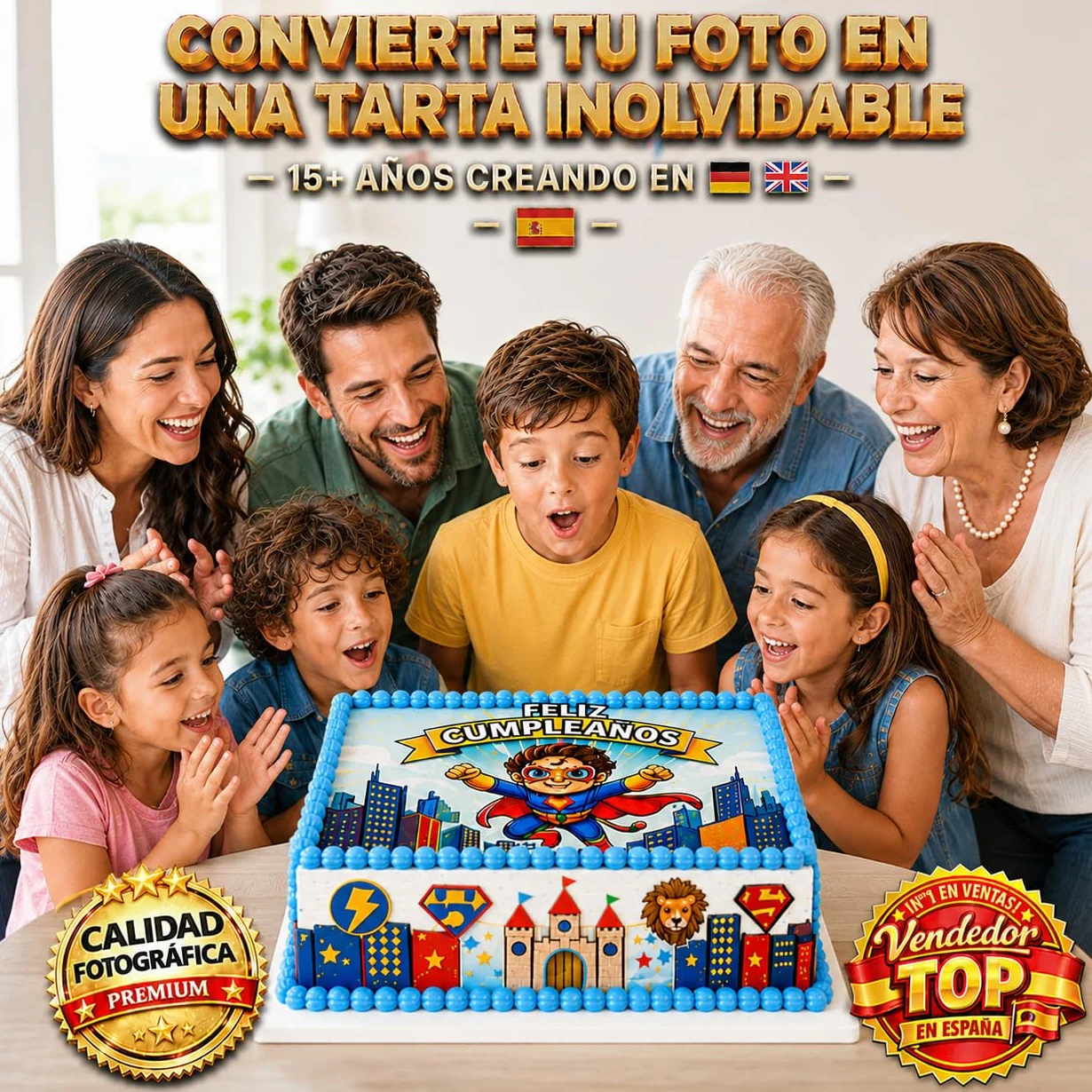 Oblea Papel de Azúcar Personalizada para Tarta con Foto Nombre Edad Imagen Comestible Cumpleaños Calidad Fotográfica Profesional Varios Tamaños Rectangular