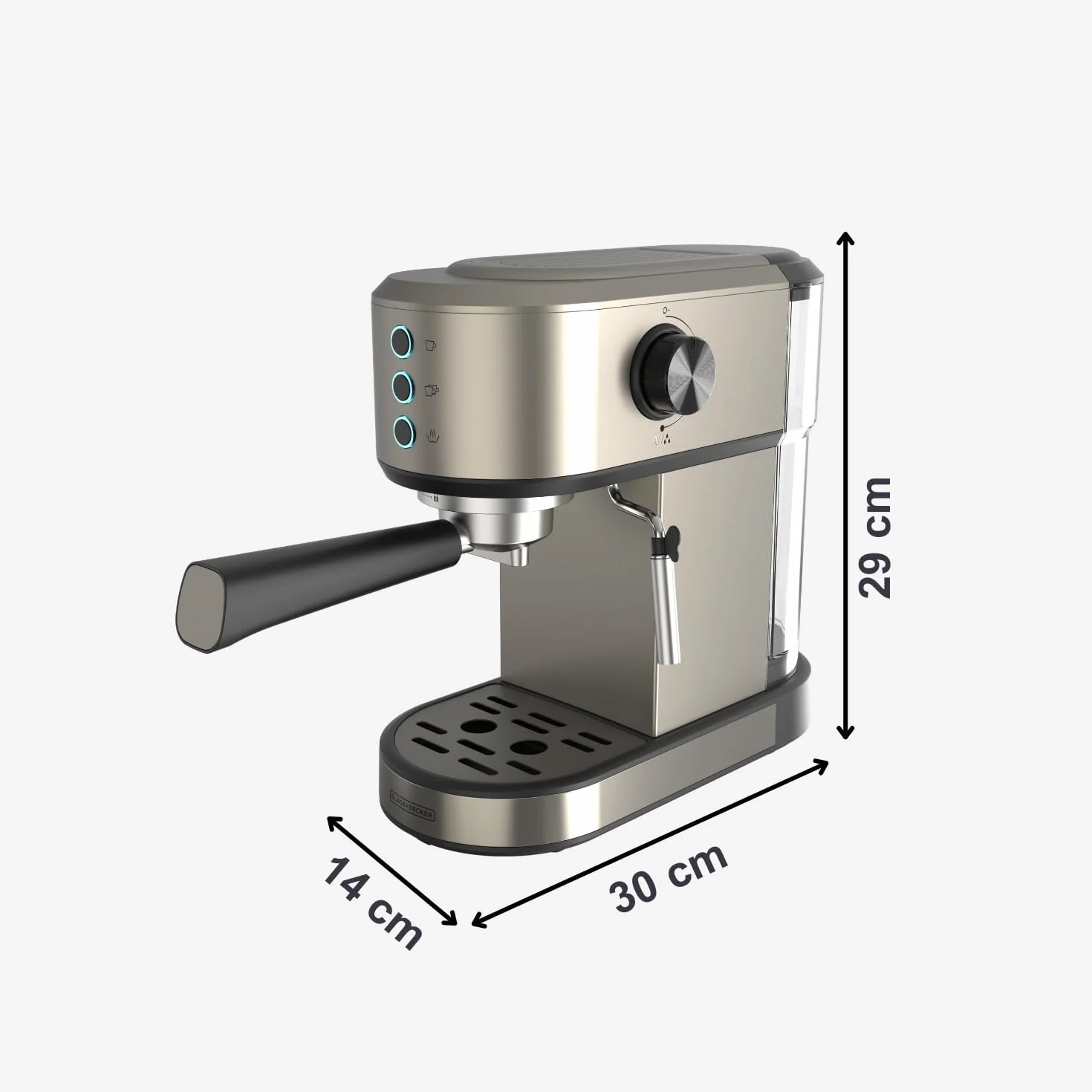 Black+Decker - Máquina de Espresso BXCO1350E | 1350W | 20 Bares | Sistema Thermoblock | Filtros 1 y 2 Tazas | Lanza de Vapor Orientable | Depósito Extraíble 1L | Calienta-Tazas y Bandeja Recogegotas