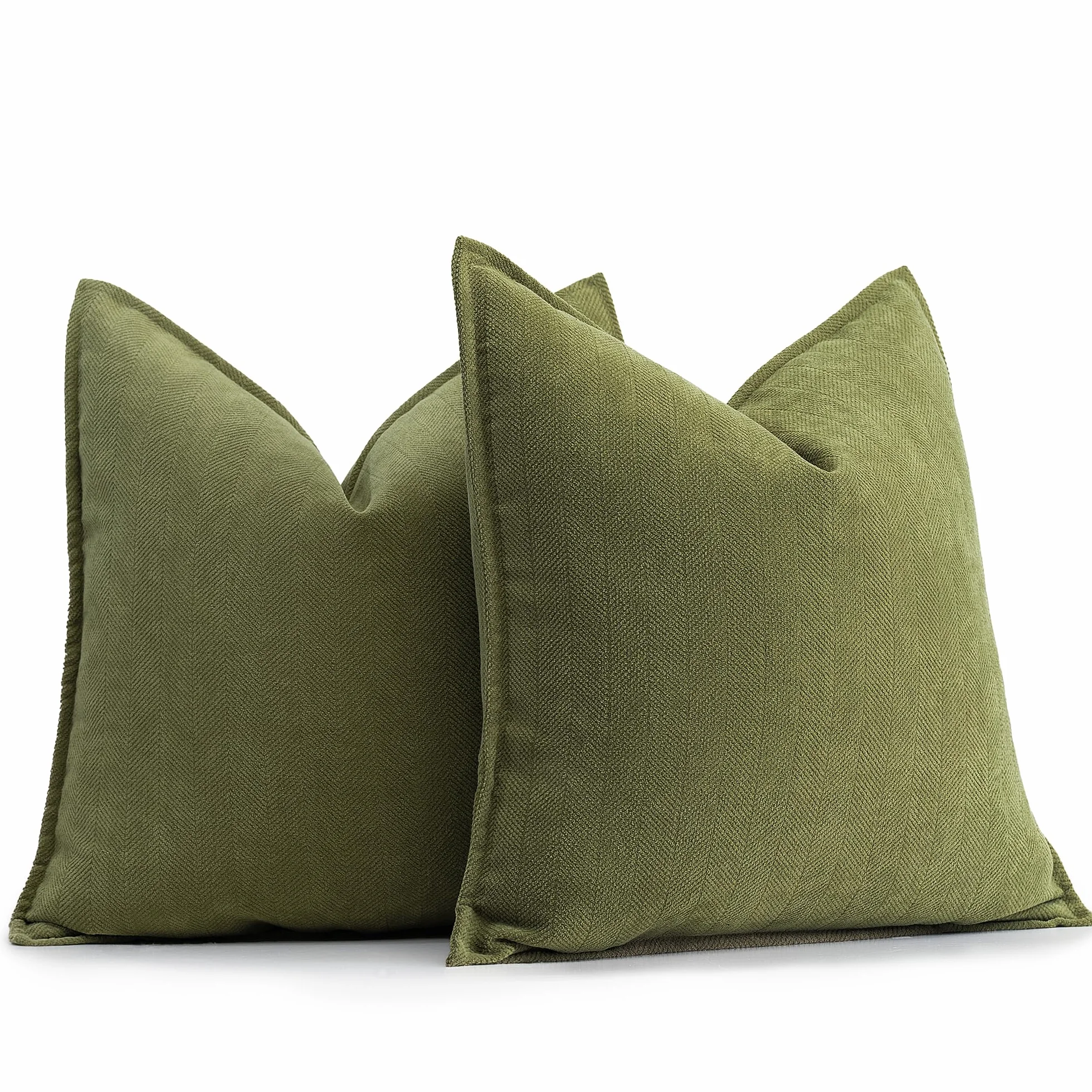 ZWJD Funda Cojin 50x50 Verde Oliva Juego de 2 Fundas de Chenilla Decorativas para Sofá