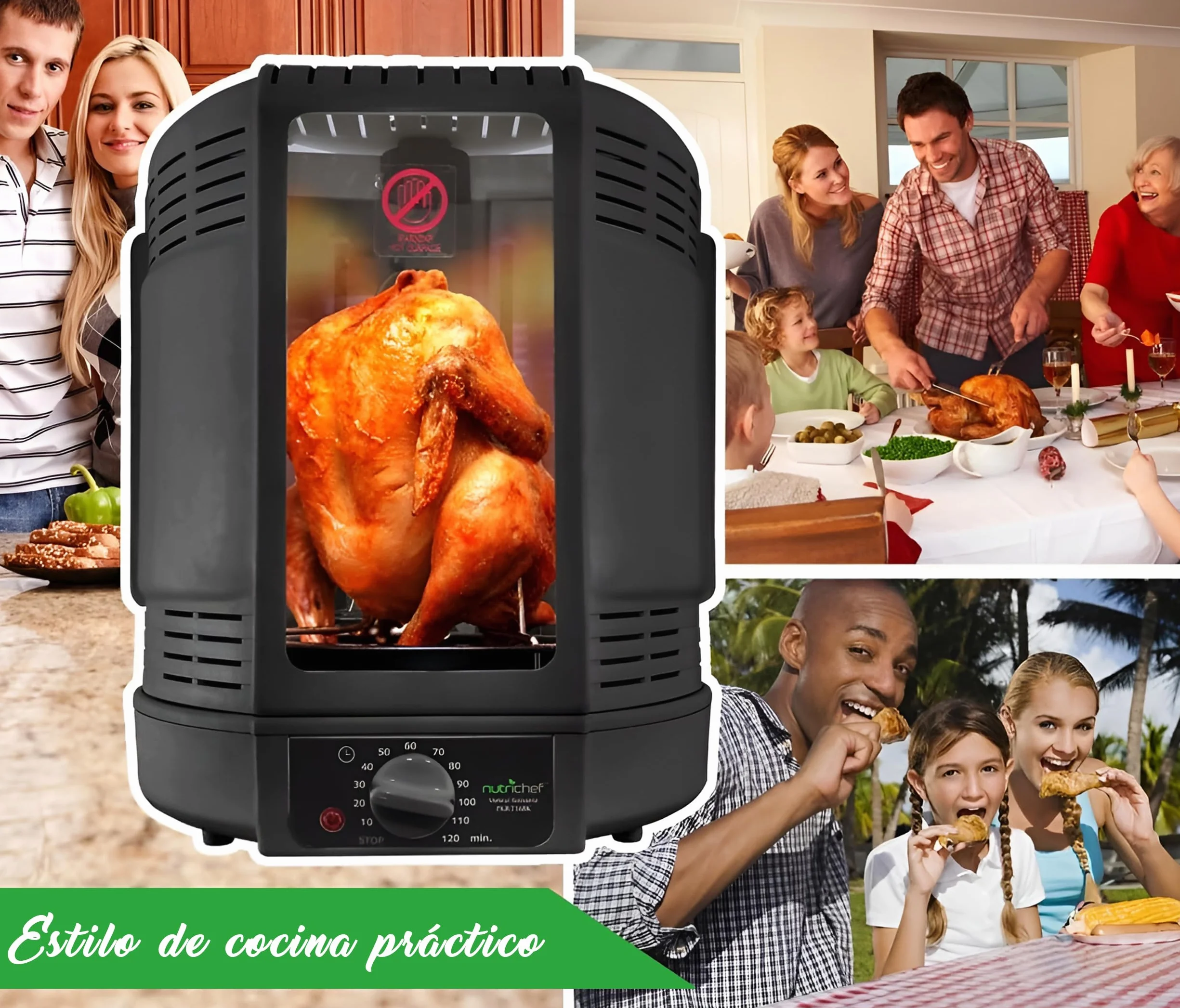 NutriChef Horno Giratorio Vertical de Sobremesa 700W Parrilla Eléctrica Rotativa para Pollo Kebab Shawarma