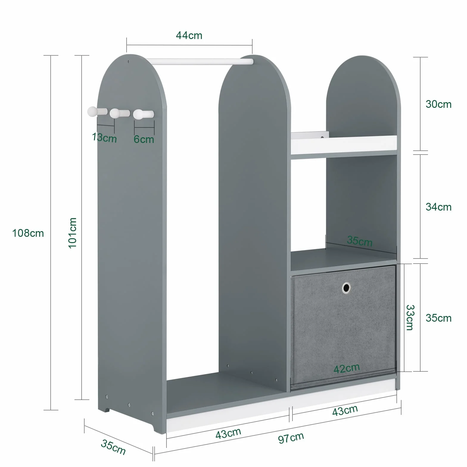 SoBuy Armario Infantil con Almacenaje Juguetes Gris 97x35x108cm KMB40-HG