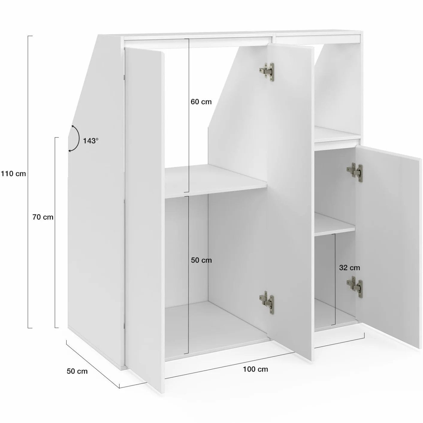 IDMarket - Juego de armarios bajo pendiente de 2 puertas + 1 puerta y 1 nicho TOMI blanco