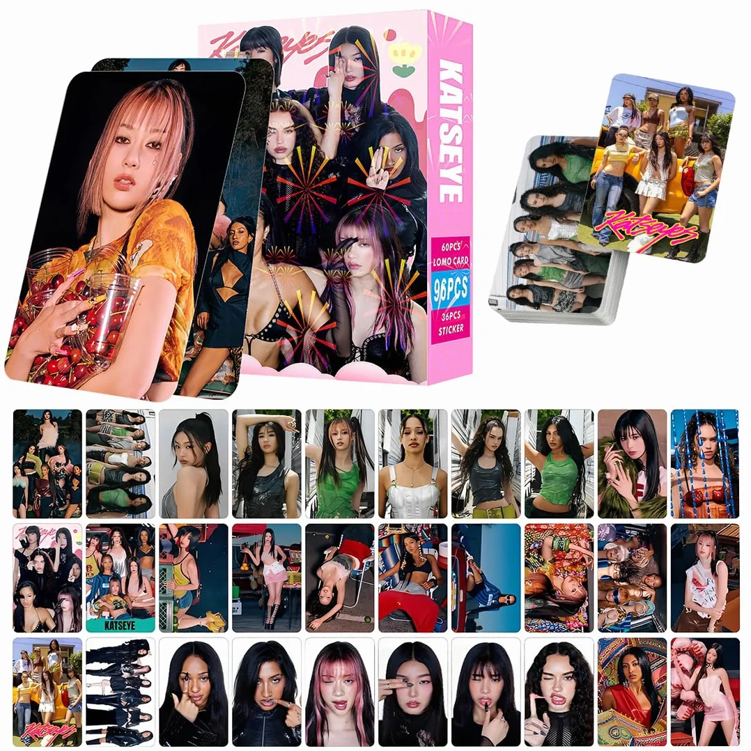96 Piezas KATSEYE Tarjetas de Fotos Álbum de Tarjetas Conjunto Mini Merch Conjunto de Fotocards Regalo para Fans Chicas Fans