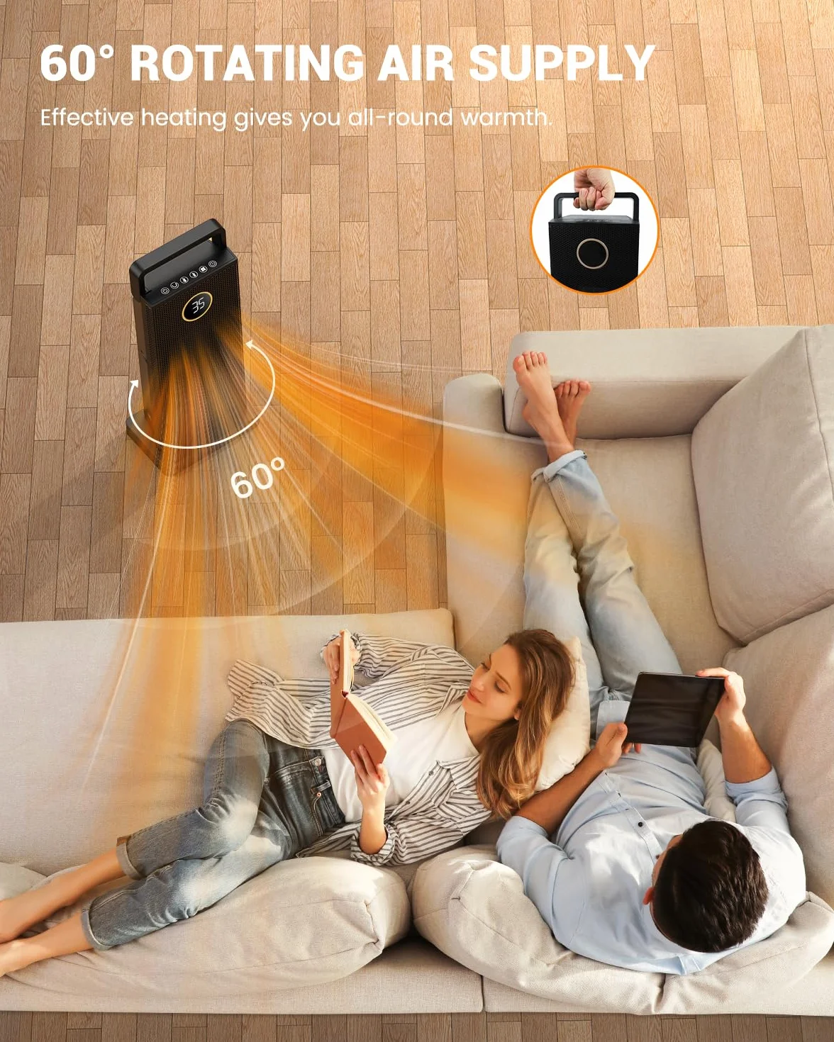 Calefactor bajo Consumo 2000 W, Calefacción Eléctrica de Cerámica, 3 Modos 60 ° Oscilante, Calentador Silencioso con Protección Contra Sobrecalentamiento y Volcado para la Oficina, Sala, Dormitorio
