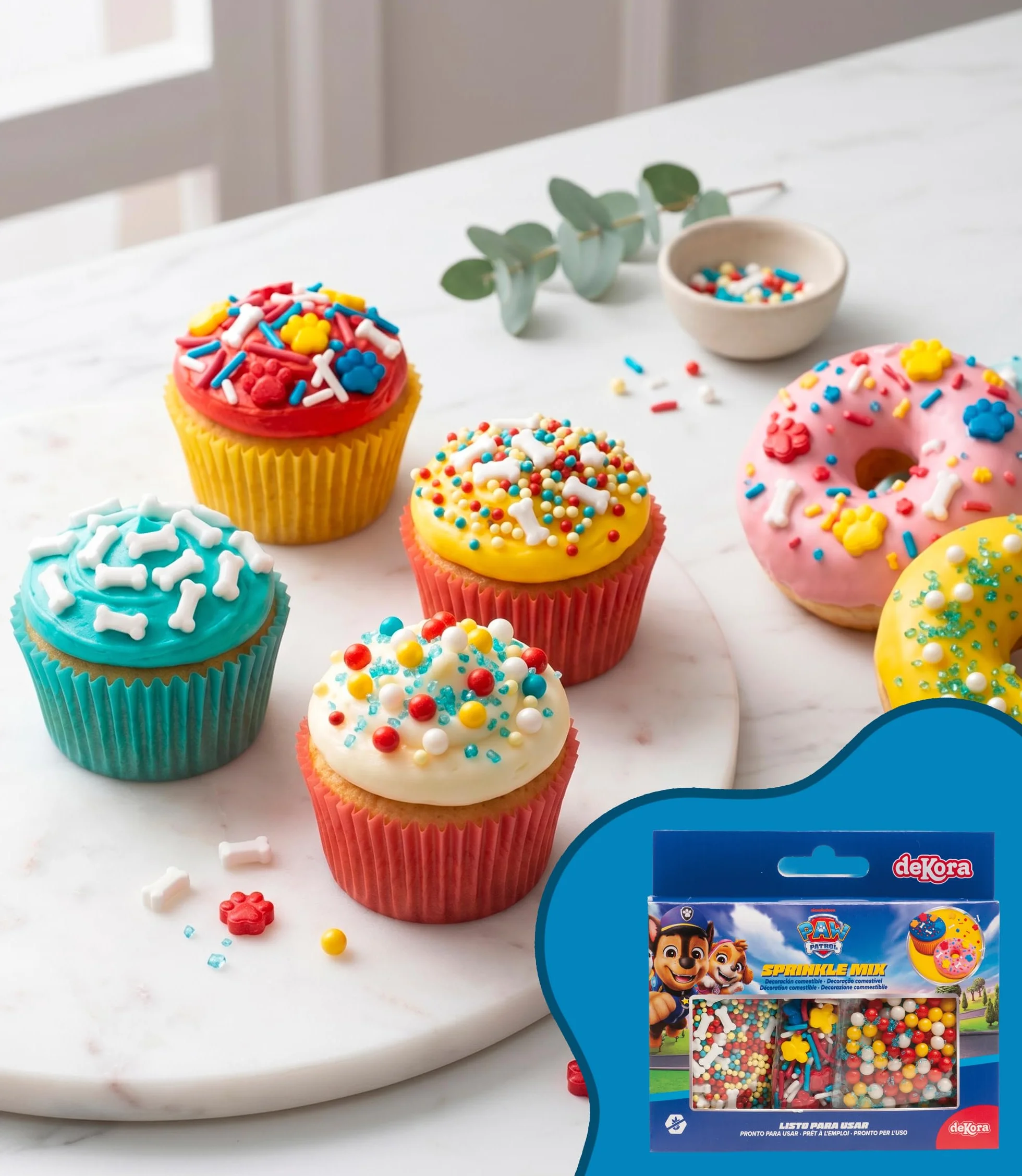 Dekora Sprinkles de azúcar para repostería Mix Patrulla canina 70g Decoracion tartas cumpleaños infantiles 3 unidades Adornos comestibles sin gluten