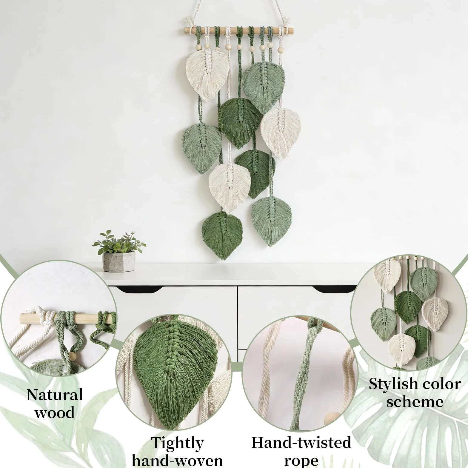 Tapiz de Macramé Boho Hecho a Mano Algodón Natural para Decoración de Pared Dormitorio