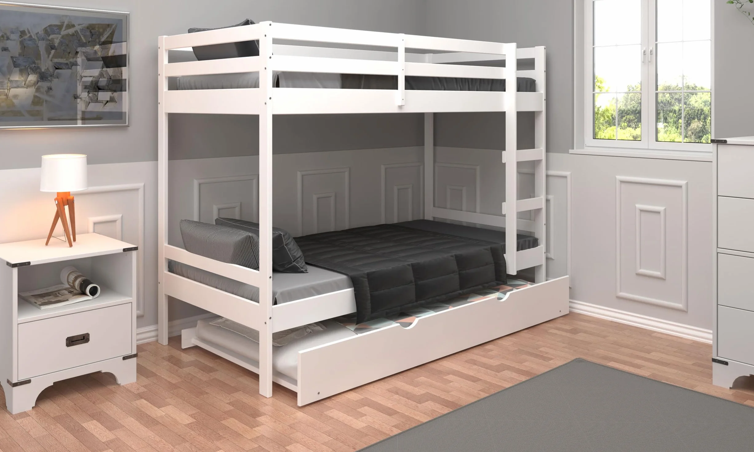 Litera Infantiles Madera Maciza Tres Camas Escalera 90x190 cm
