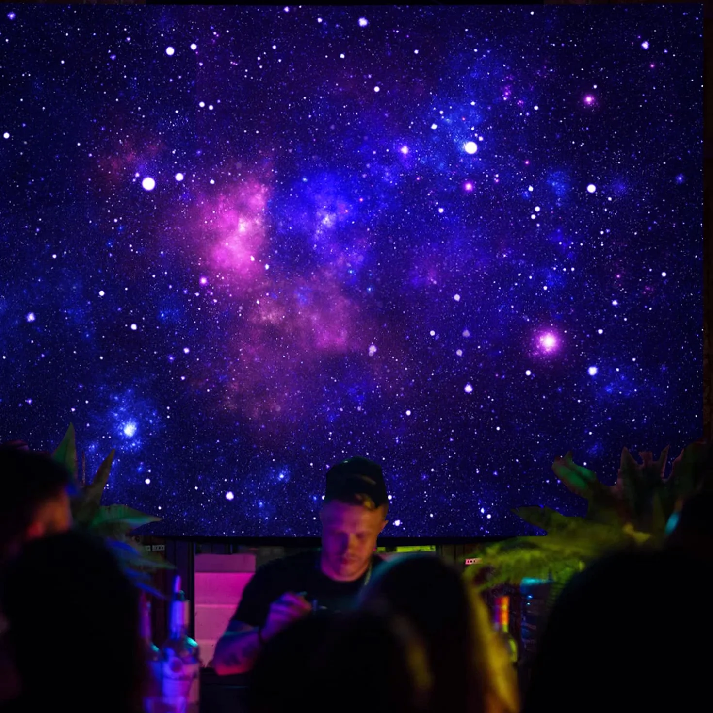 Tapiz Galáctico con Luz Negra Espacio Azul Cielo Estrellado Nocturno Colgante UV Reactivo Brillante Oscuridad 180 x 230cm