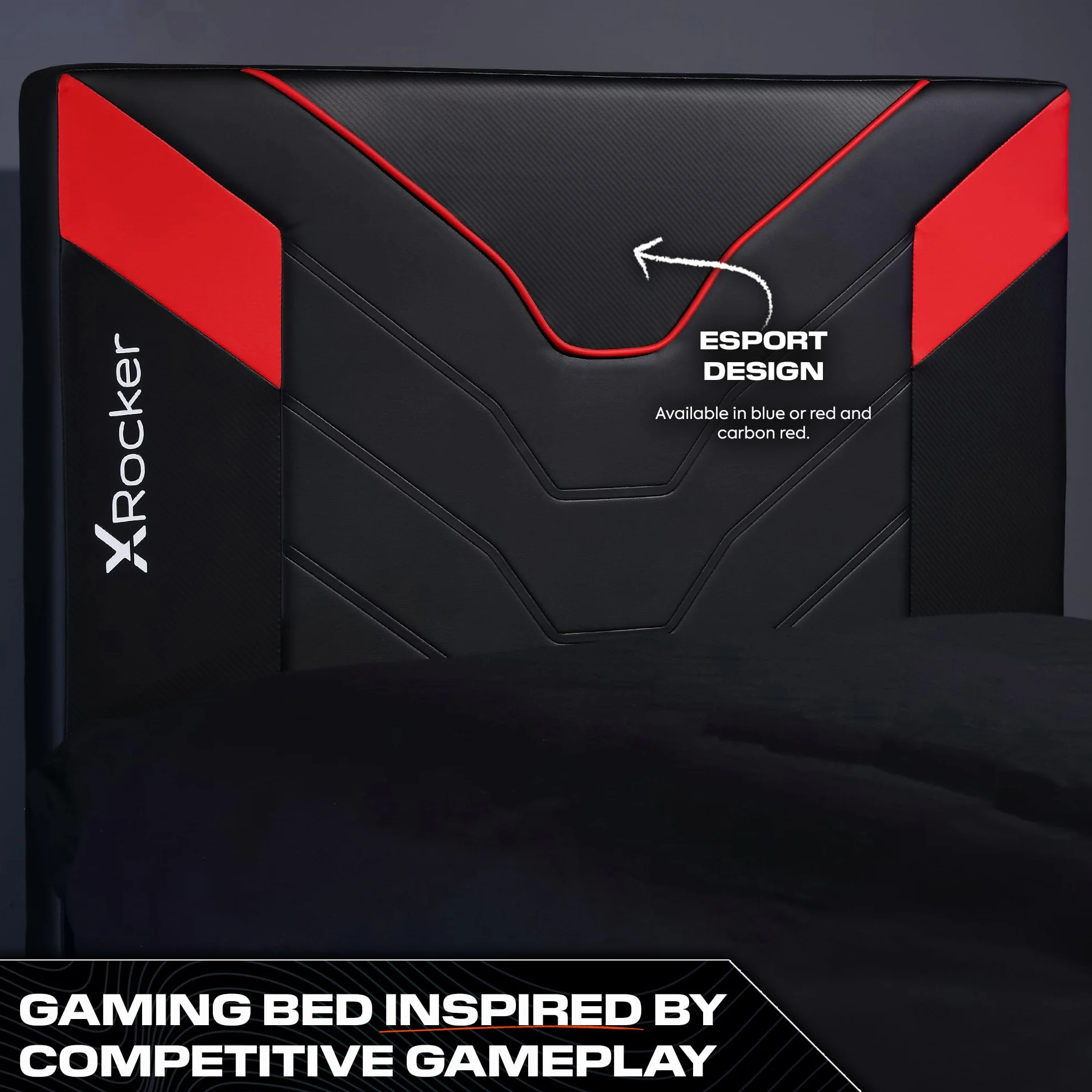 X-Rocker Cerberus MKII - Marco de cama individual tapizado para juegos, paquete plano para un fácil montaje, comodidad transpirable, listones de madera, piel sintética fácil de limpiar, para niños y