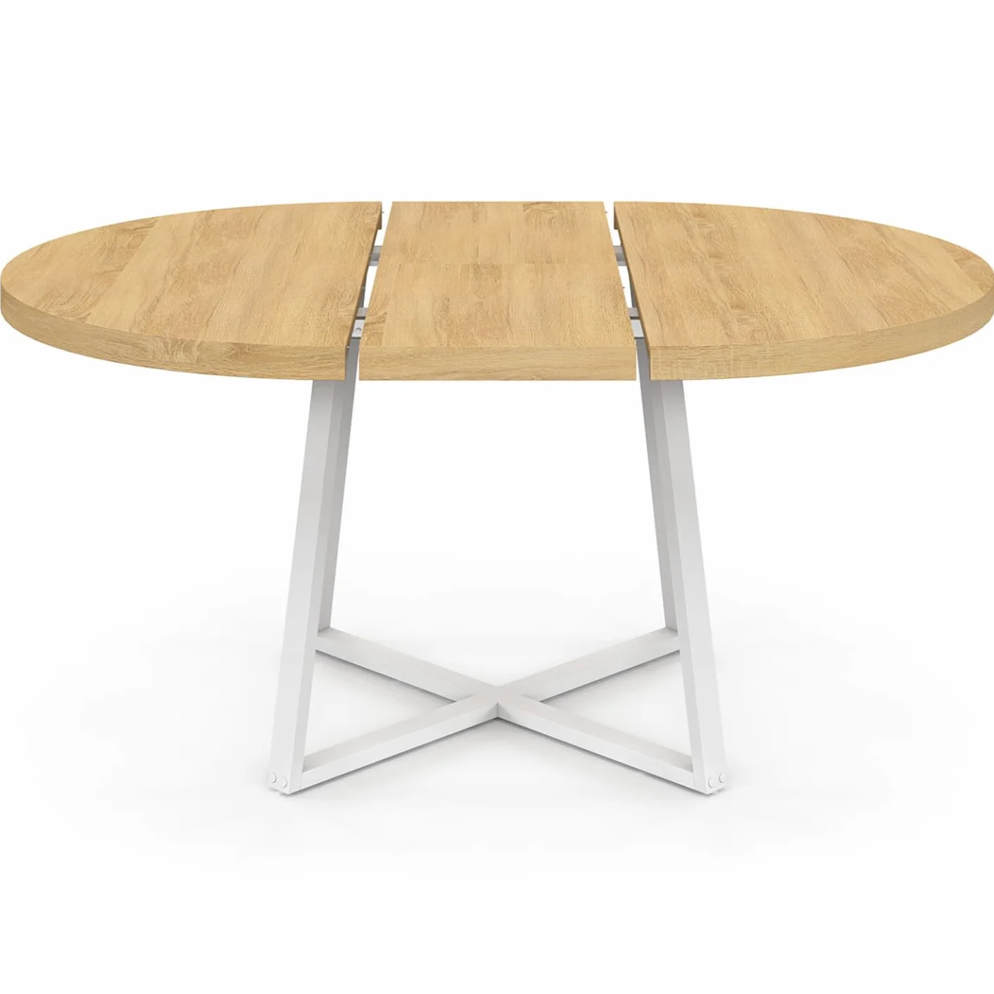 IDMarket Selma – Mesa de comedor extensible redonda para 4-8 personas, madera y blanco, 110-150 cm