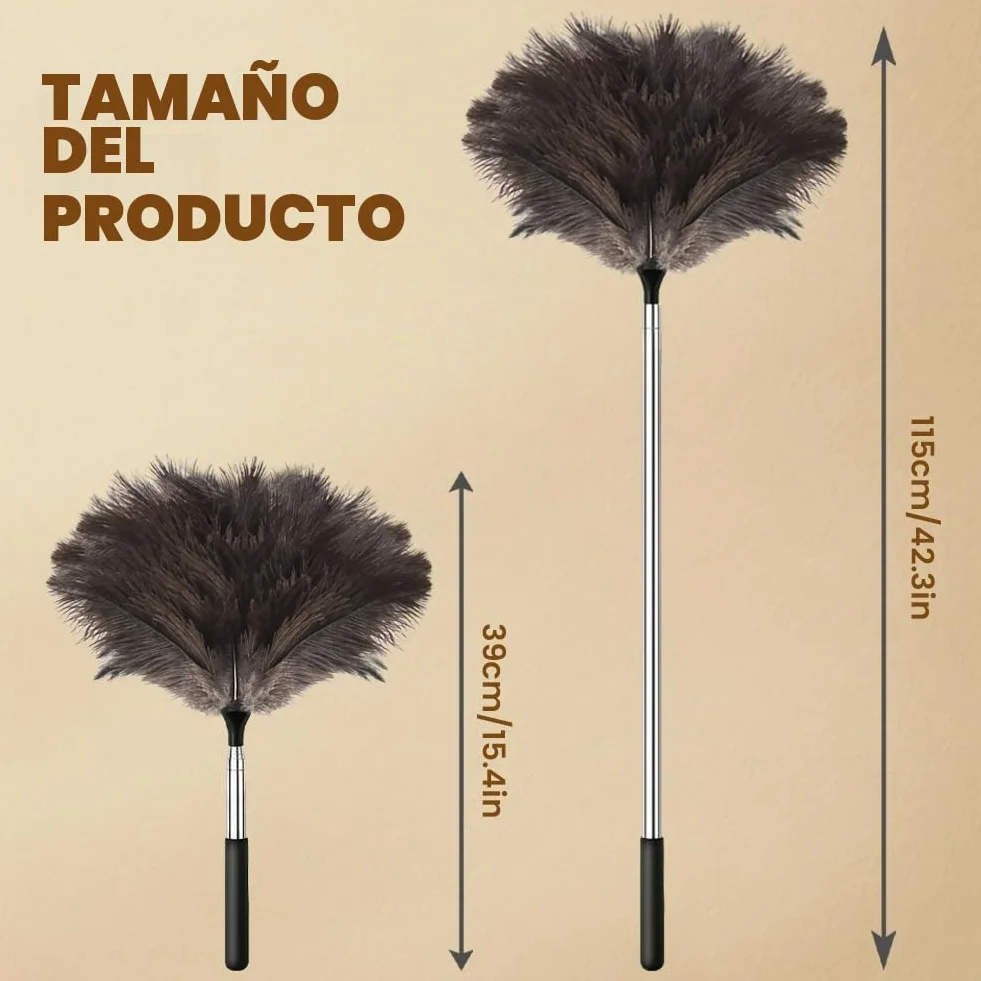 Flintronic Plumero Extensible de Plumas de Avestruz 39-115cm, Antiestático, Reutilizable