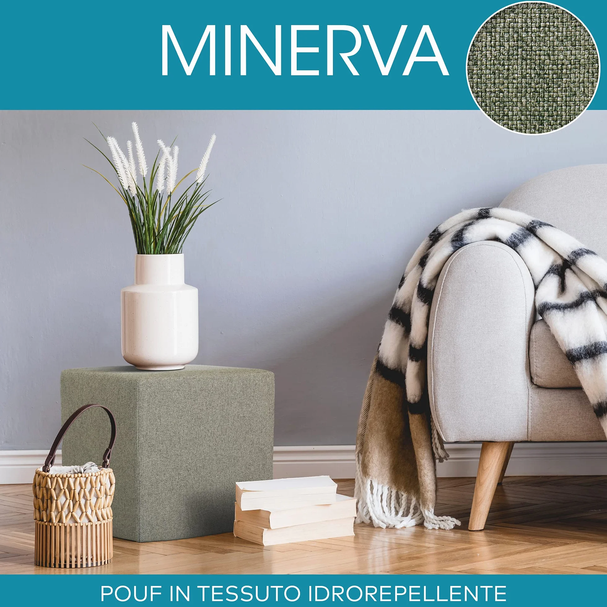 Puff reposapiés Deshome Cubo 43x43x44 cm Tela hidrorrepelente Gris Minerva