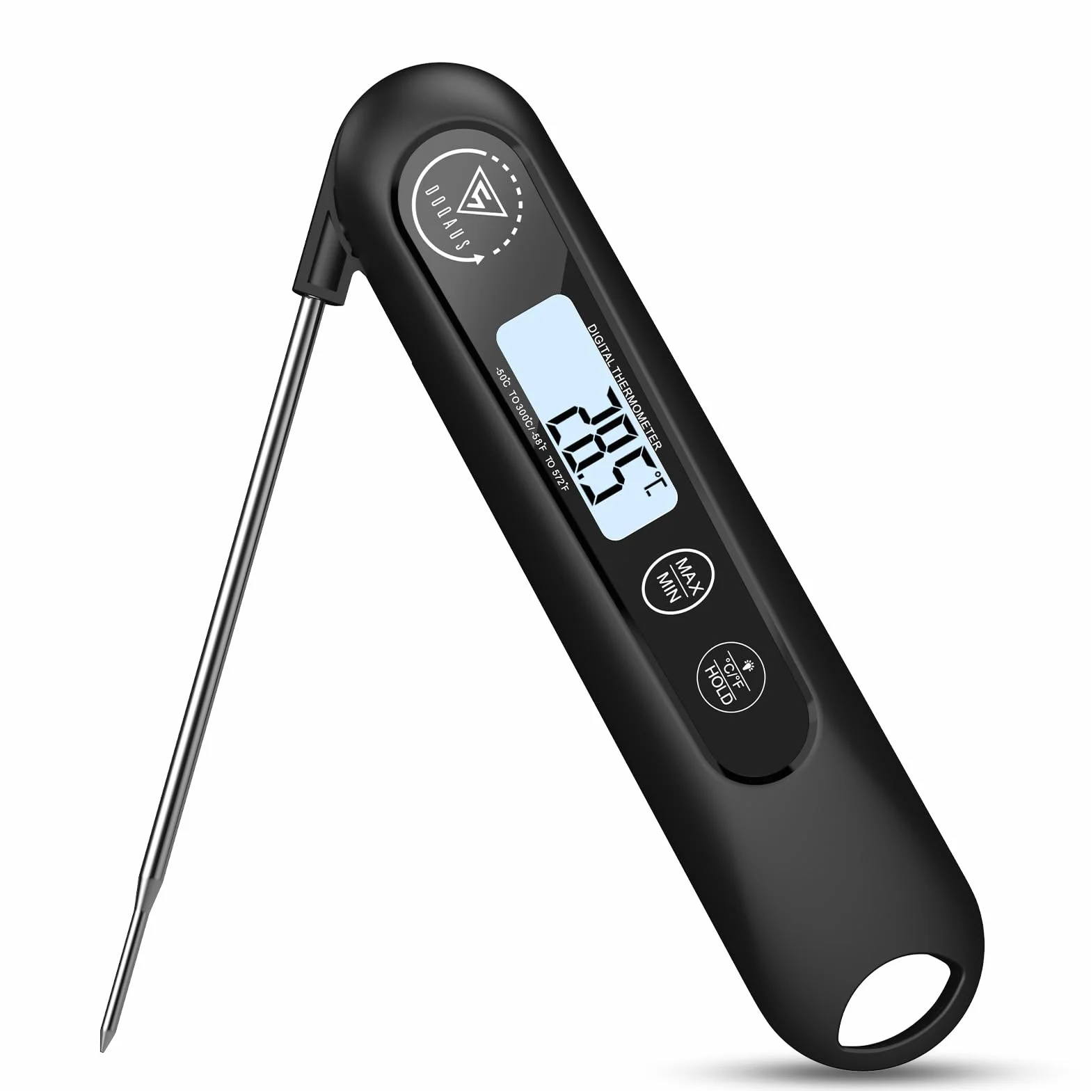 DOQAUS Termometro Cocina Digital de Lectura Instantánea de 3s, Termómetro Alimentos con Plegable Sonda Larga, Termometro Carne con Pantalla LCD para Carne, BBQ, Comida, Liquidos, Aceite, Agua