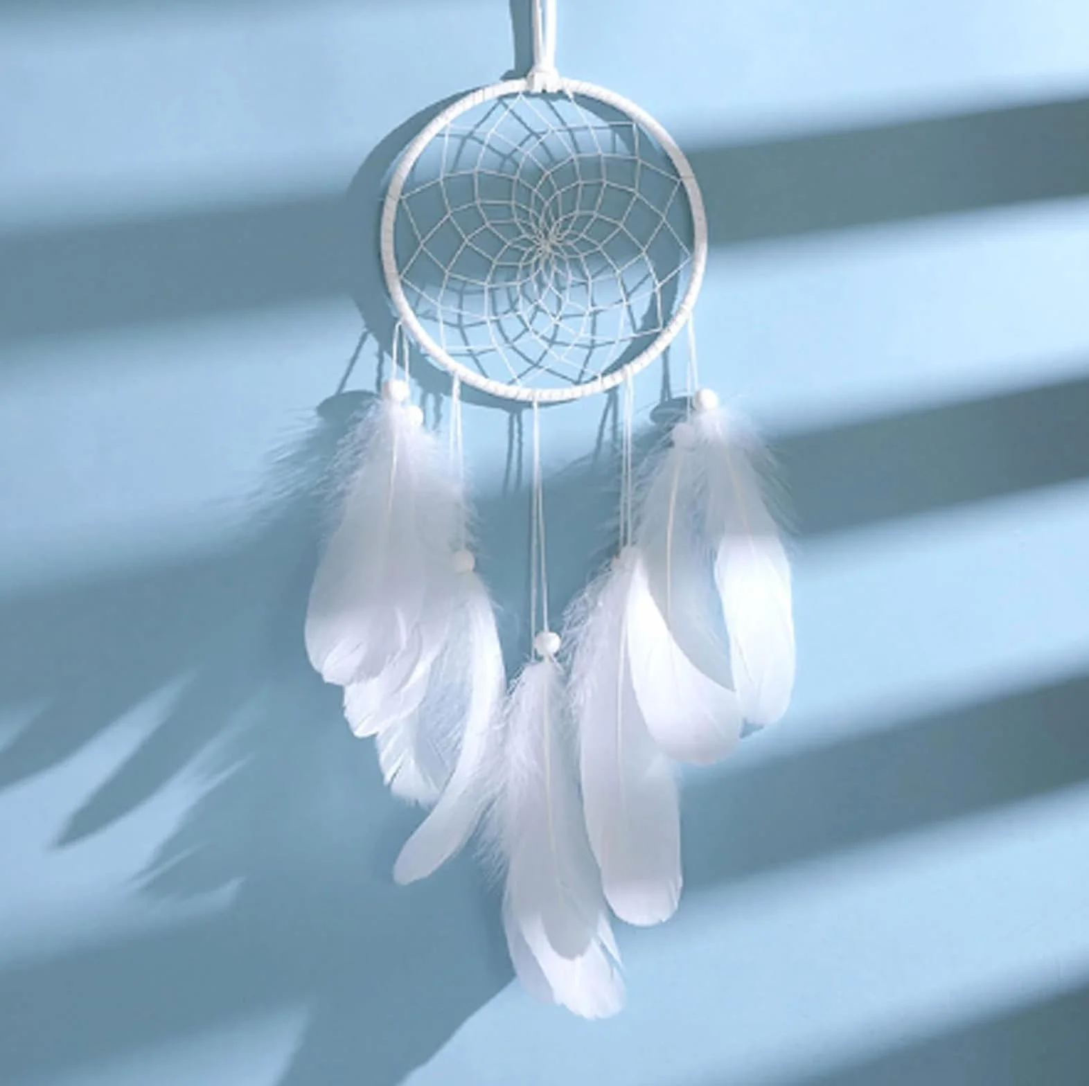 HDDH - Atrapasueños con Plumas a Mano, Adorno Boho Dream Catcher para Dormitorio, hogar, decoración de Pared móvil, decoración Decorativa para niñas, niños, Regalo (Blanco)