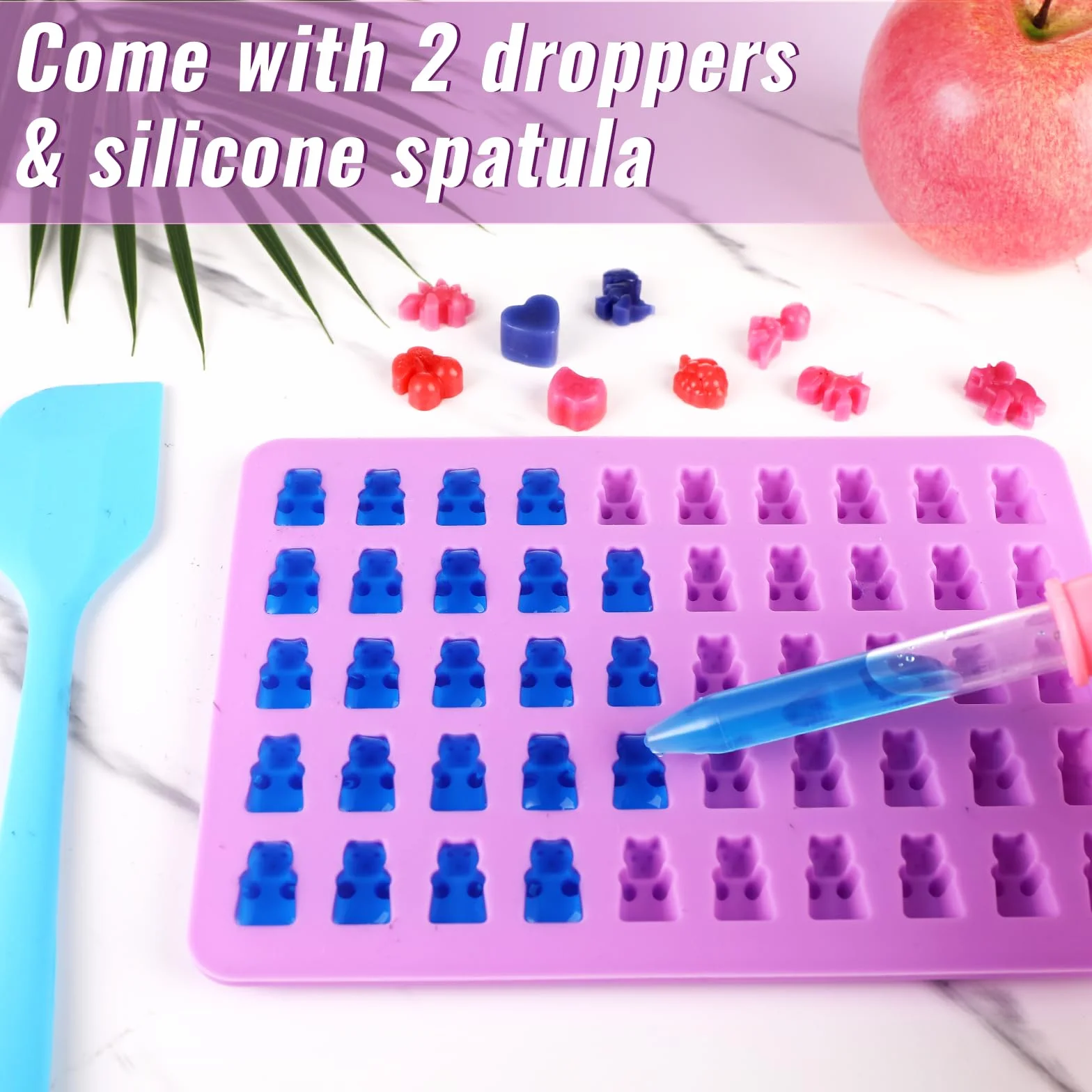Moldes de Silicona para Caramelos y Chocolate con 2 Pajitas, 1 Espátula, 50 Bolsitas