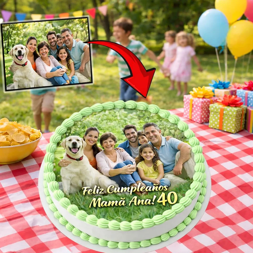 Imagen Comestible Personalizable para Tartas de Cumpleaños - Añade Foto, Nombre, Edad - Varios Tamaños