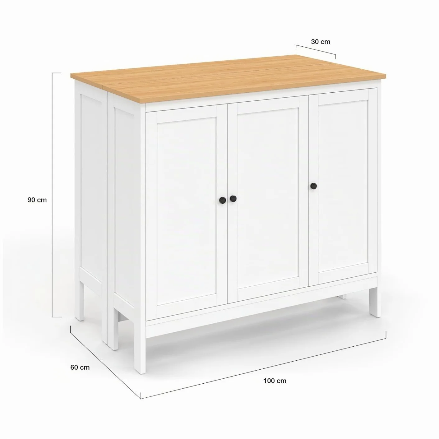 IDMarket – Conjunto de mesa de bar ilot Aquiles y 2 taburetes madera blanca bandeja forma haya