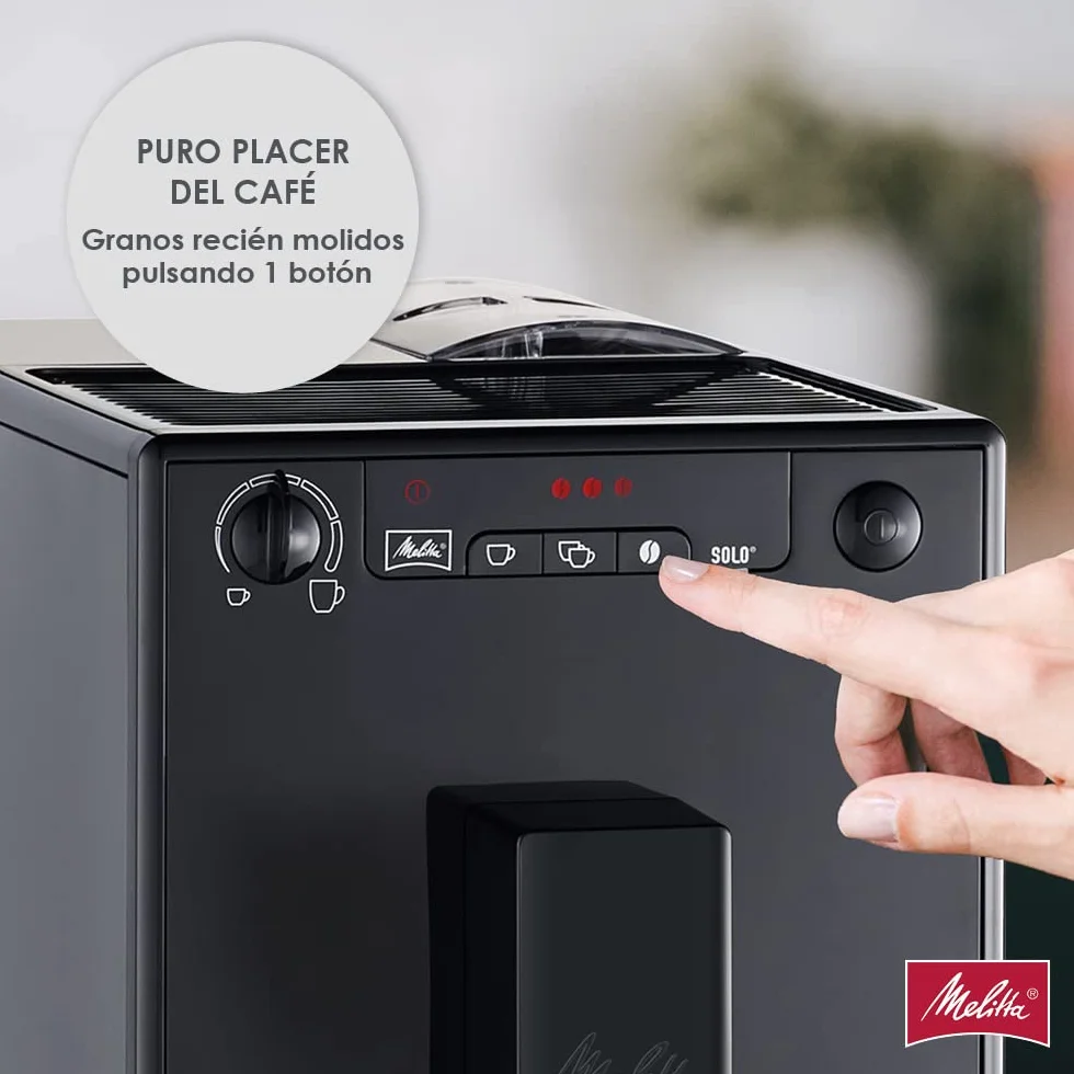 Melitta, Solo E950-222, Cafetera Superautomática con Molinillo, 15 Bares, Café en Grano para Espresso, Limpieza Automática, Personalizable, Pure Black