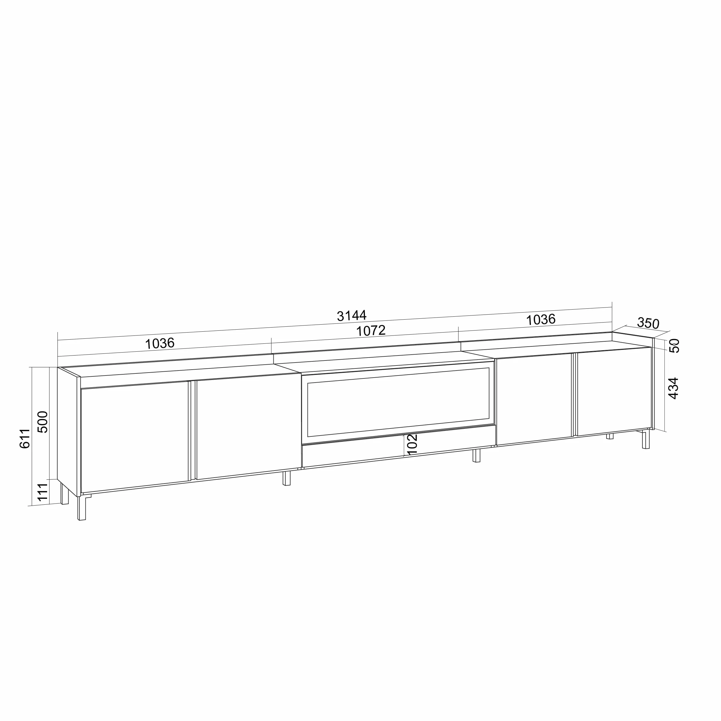 Skraut Home | Mueble TV | Muebles de salón, almacenaje | 315x61x35 cm | para televisión hasta 80" | Chimenea eléctrica XXL | Diseño Industrial | LED | Estilo Moderno | Roble y Negro