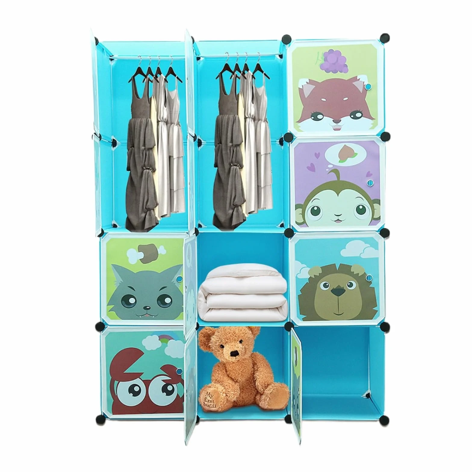 Armario infantil 12 espacios 4 capas con puertas para ropa zapatos baño juguetes
