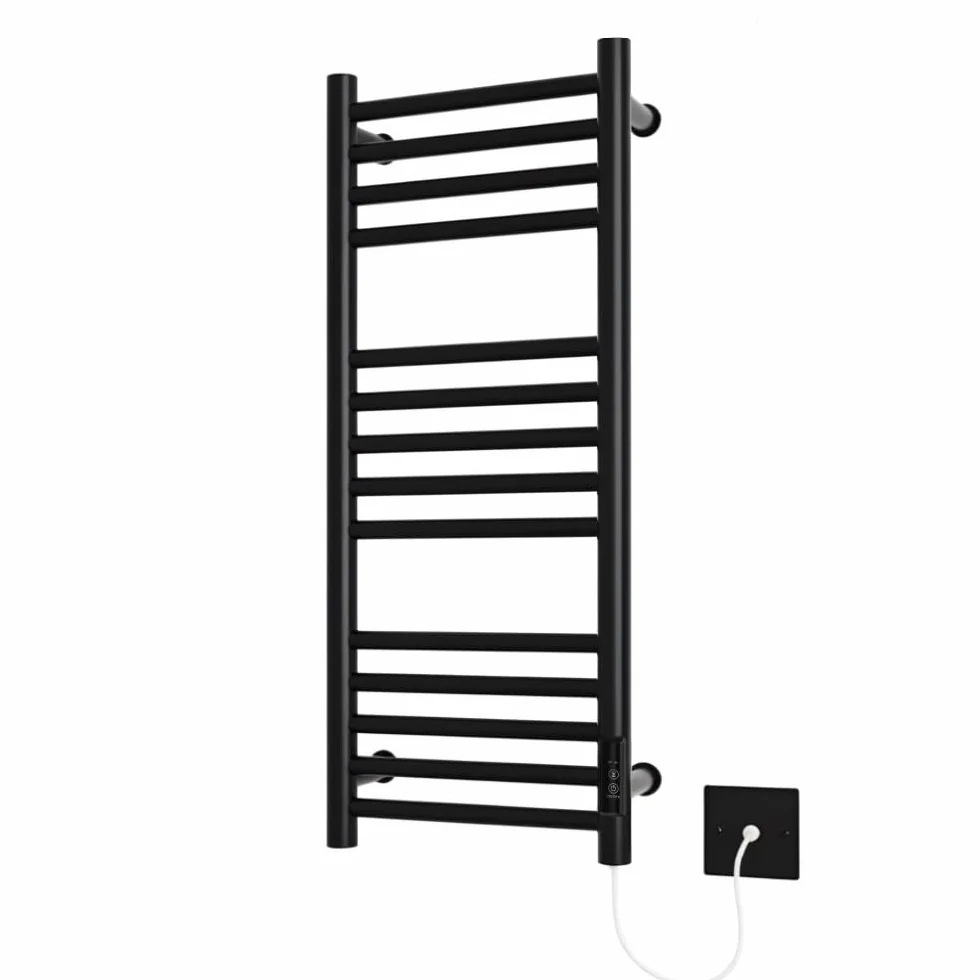 Toallero eléctrico con calefacción, 300 mm de ancho x 720 cm de alto, con temporizador integrado, color negro mate, eficiencia energética