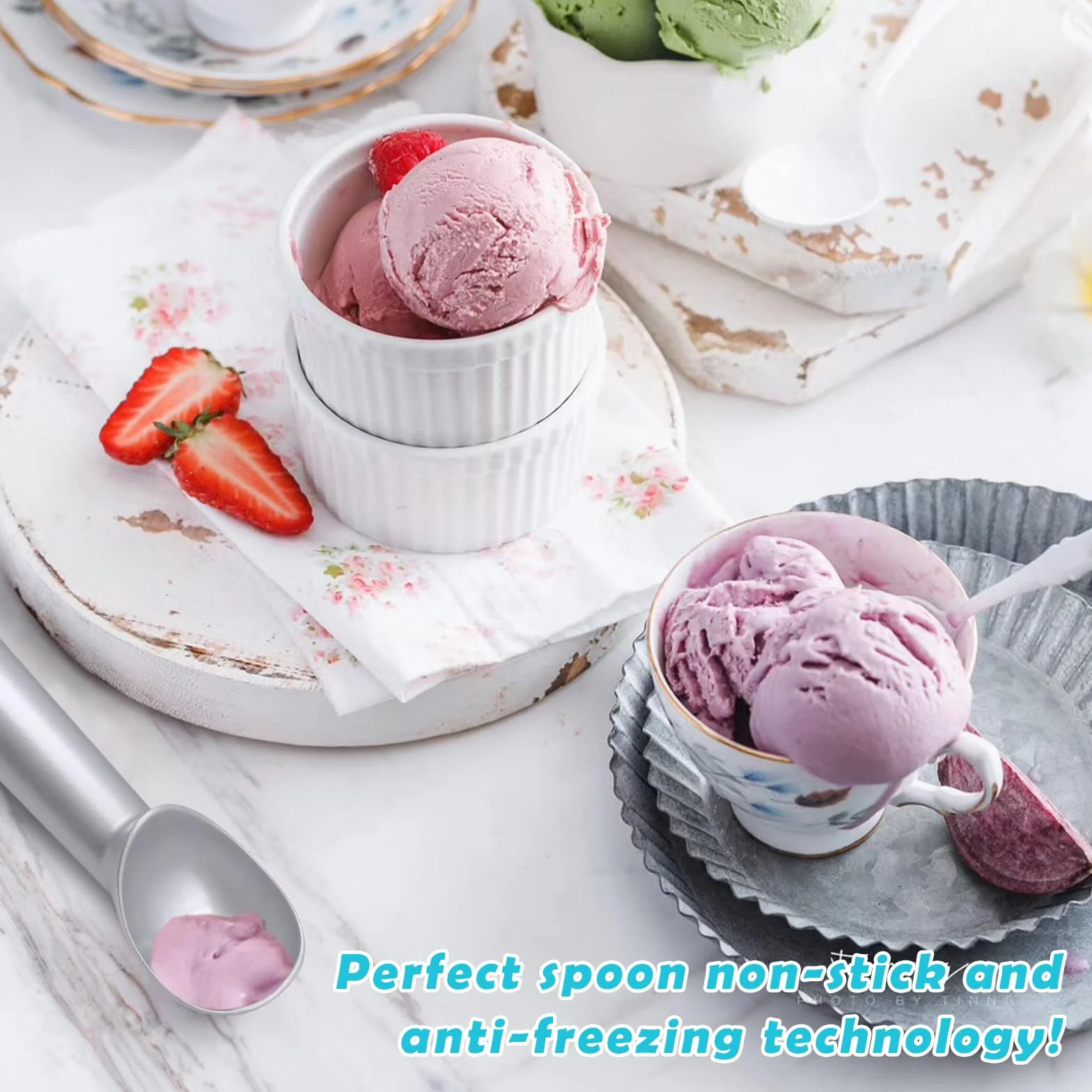 Cuchara Helado Bola de Aluminio, Sacabolas Helados Antiadherente para Heladerías
