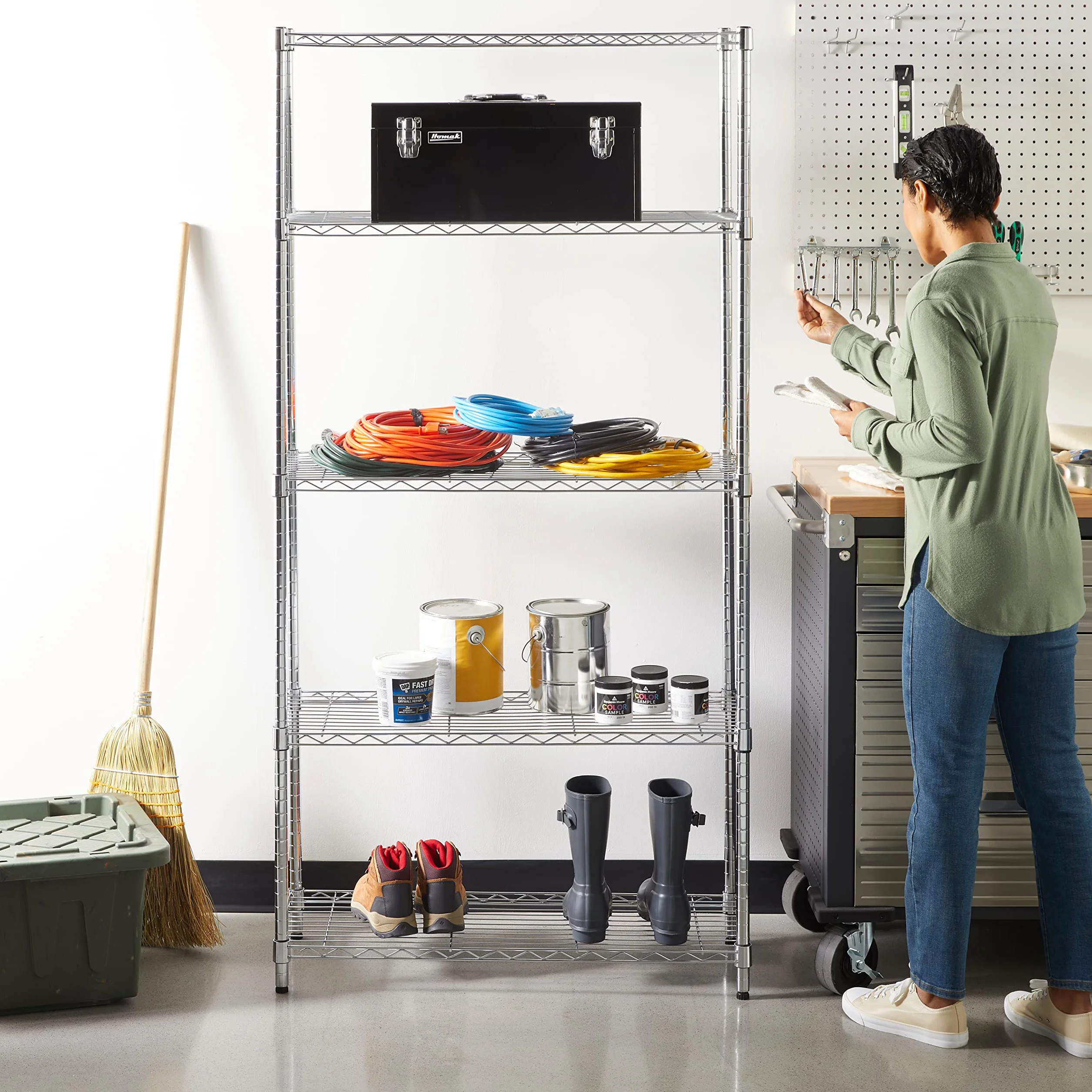 Amazon Basics Estantería 5 Baldas Ajustable 680 kg Cromado 35.6 x 91.4 x 182.9 cm