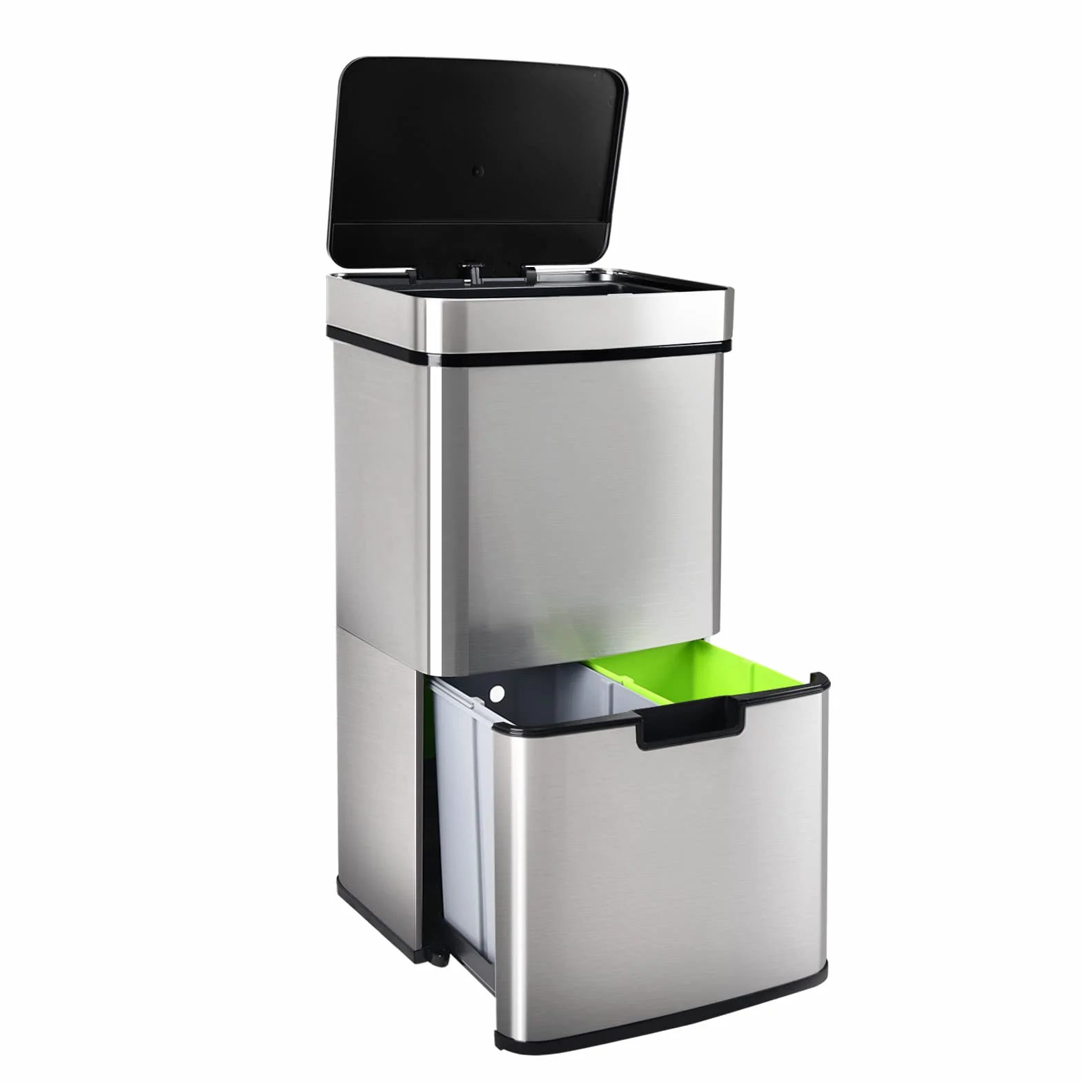 Gardtech VERTAK Sistema de separación de basuras con Sensor (3 Compartimentos, 62 L, Extensible, Sensor de Acero Inoxidable, para Cocina, casa y Oficina)