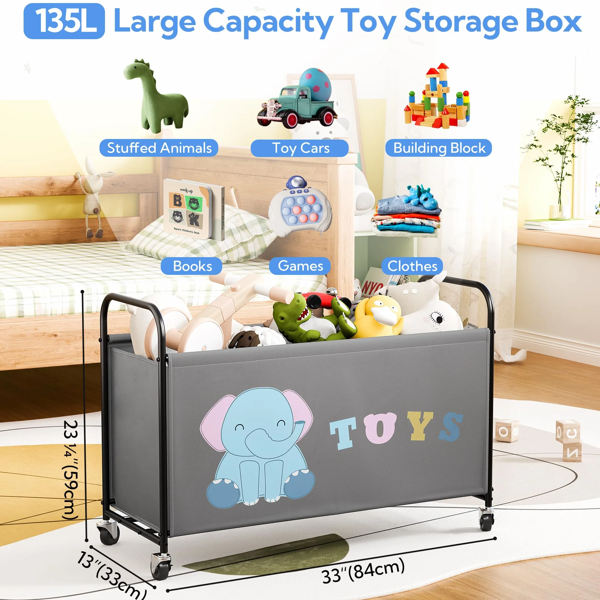 GRANNY SAYS Juguetero con ruedas 135L organizador de juguetes extra grande caja contenedor Gris