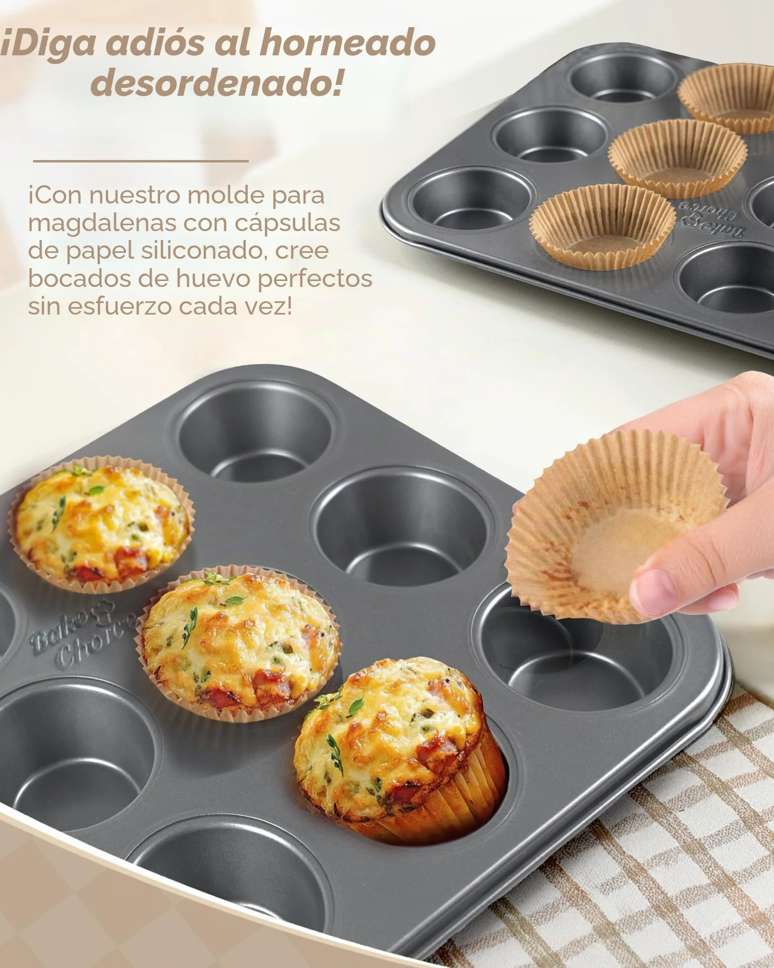 Bake Choice 2 Piezas Estándar Molde para Magdalenas 12 Tazas,Incluye 100 Piezas Estándar Moldes Magdalenas Papel,acero al Carbono Antiadherente,para Fiestas & Hogar & Hornear