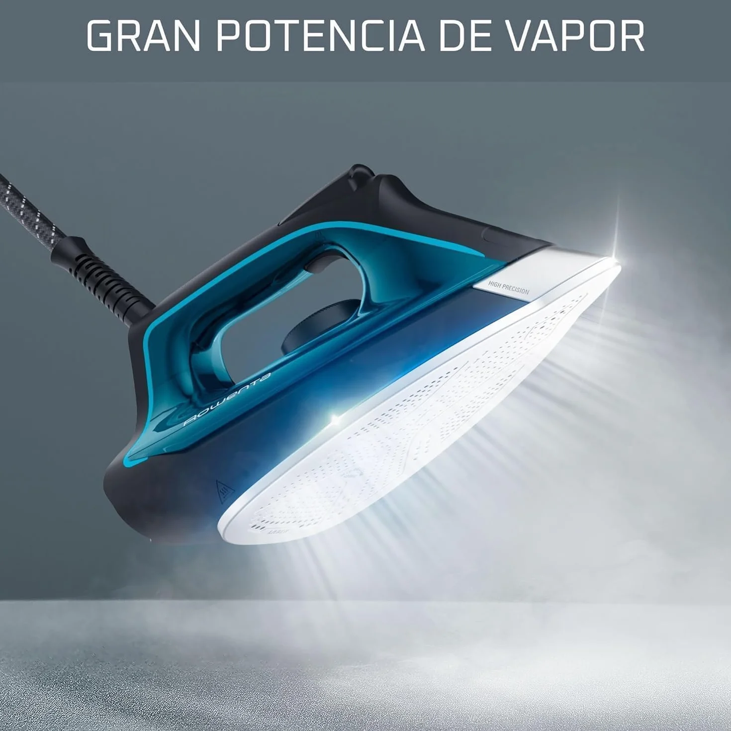 Rowenta Silence Steam Pro, Centro de planchado vertical, 7.5 bares, golpe de vapor de 480g/min, tecnología silenciosa, desinfecta, vapor con caldera, Color Gris y Azul, DG9160