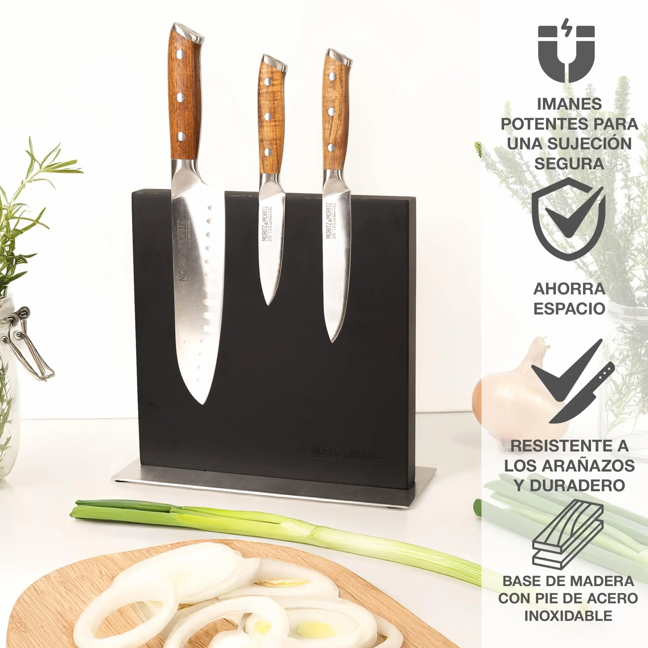 Moritz & Moritz Bloque magnético para cuchillos negro – Soporte magnético con fuerte agarre