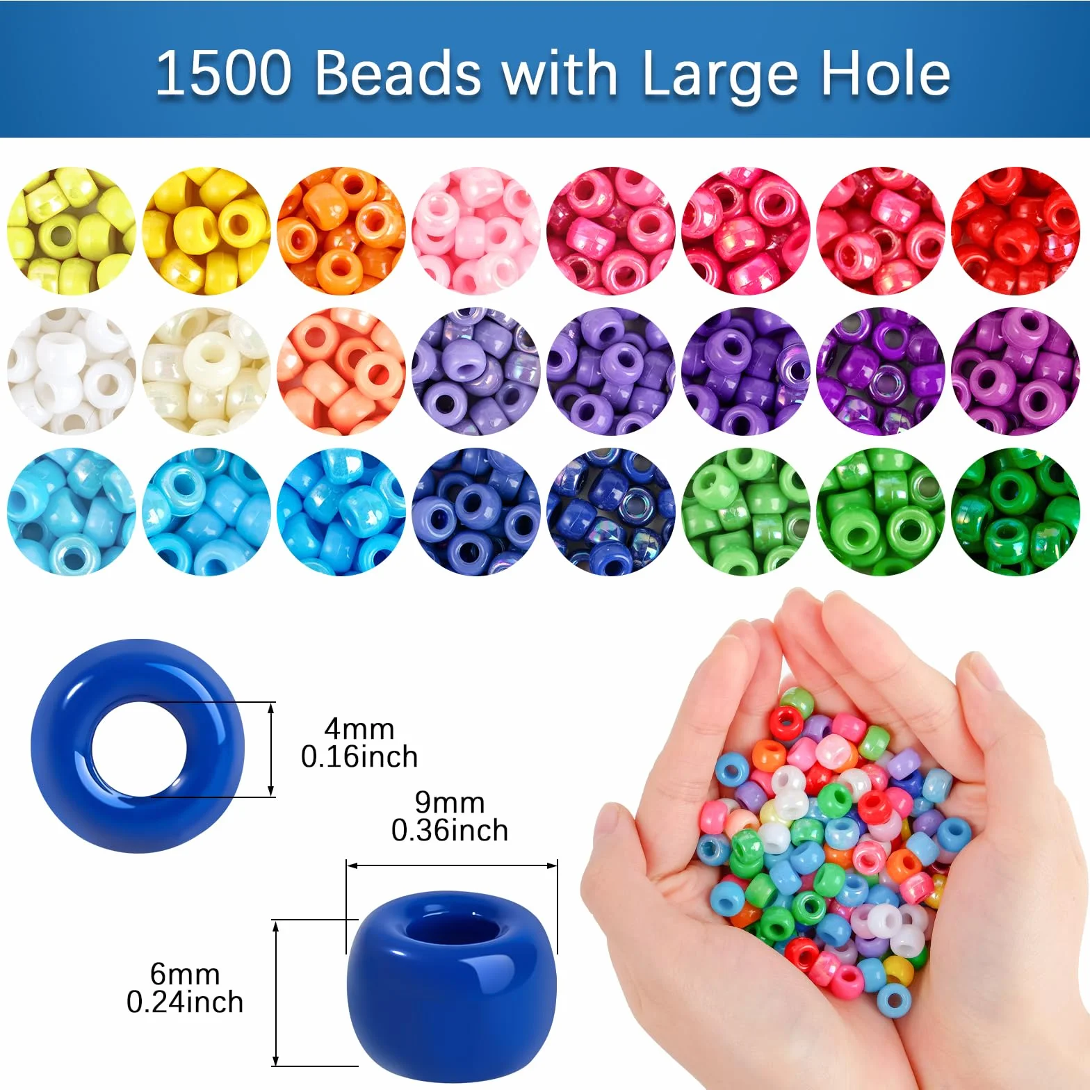 I LOVE MOM 1500 Piezas Cuentas de Colores Abalorios de Agujero Grandes con Hilo para Hacer Pulseras Perlas para Joyas de Bricolaje Manualidades Regalos
