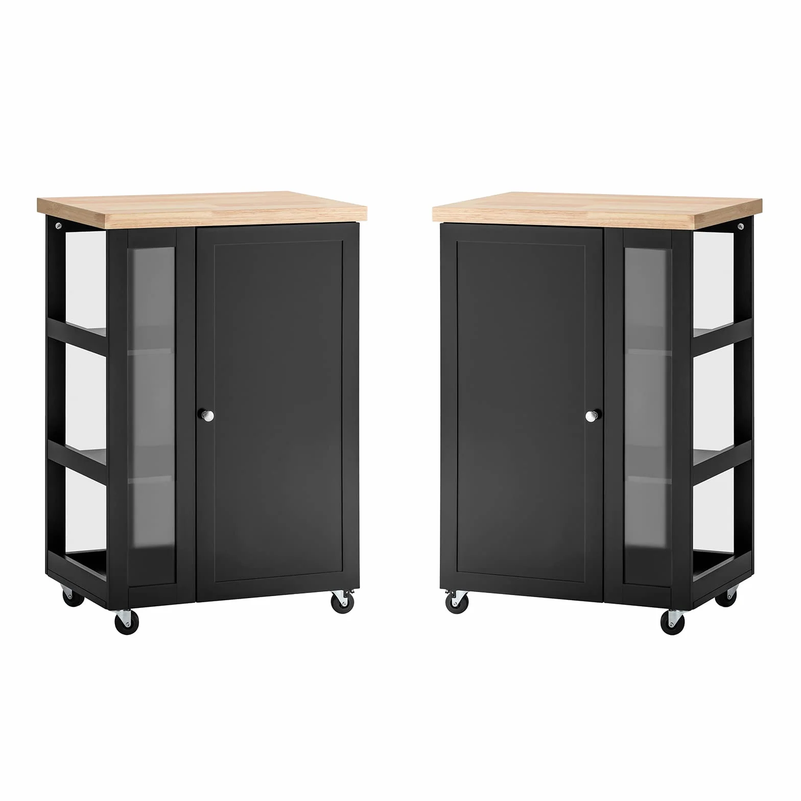 SoBuy Carrito Auxiliar con Ruedas y Estante Lateral 60 × 40 × 90 cm Cocina | Mueble auxiliar de cocina con armario y 2 baldas regulables en 6 posiciones, de MDF (E1) y cristal, para el comedor FKW75-SCH