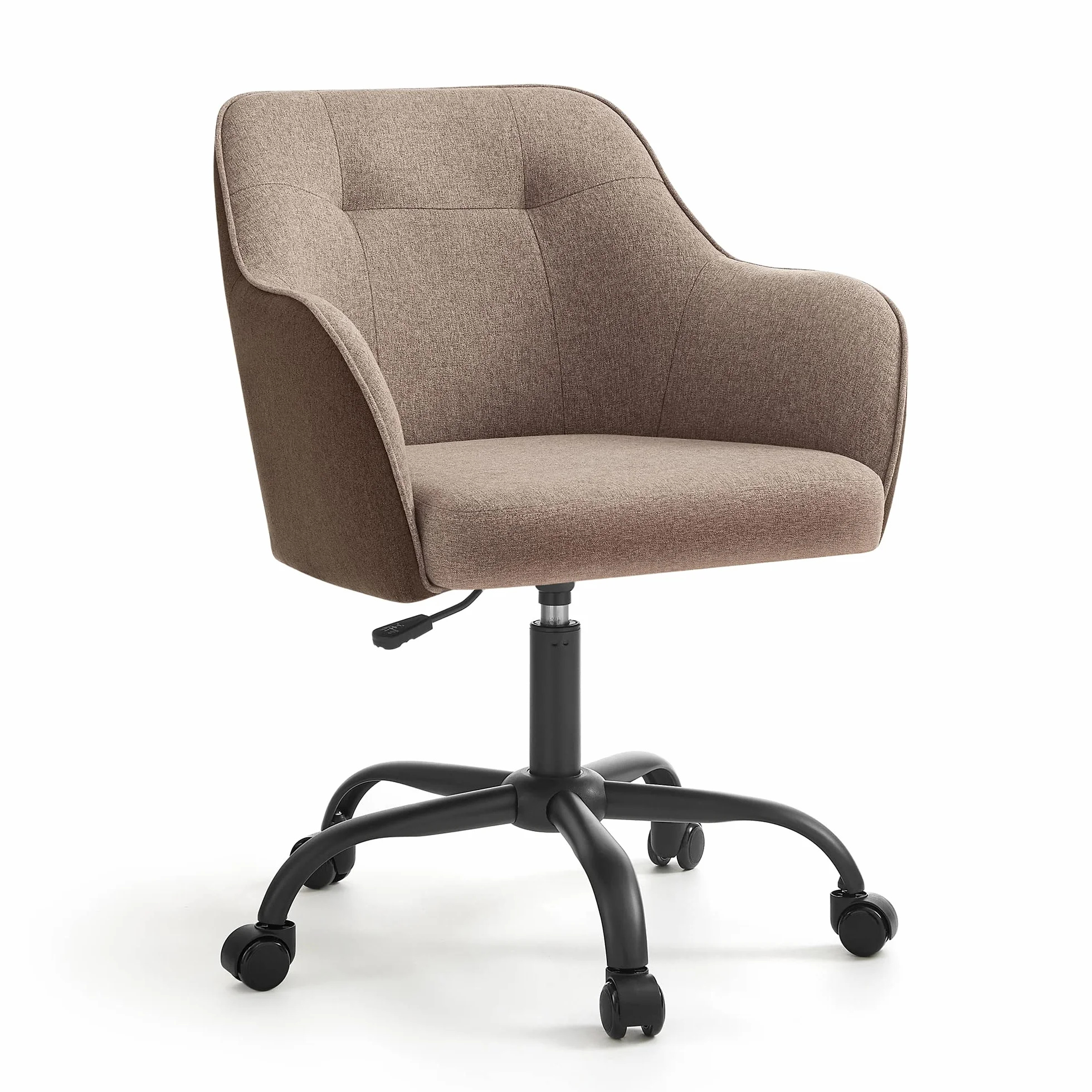 SONGMICS Silla de Estudio Giratoria Ajustable 110 kg Marco Acero Tela Algodón-Lino Transpirable Marrón