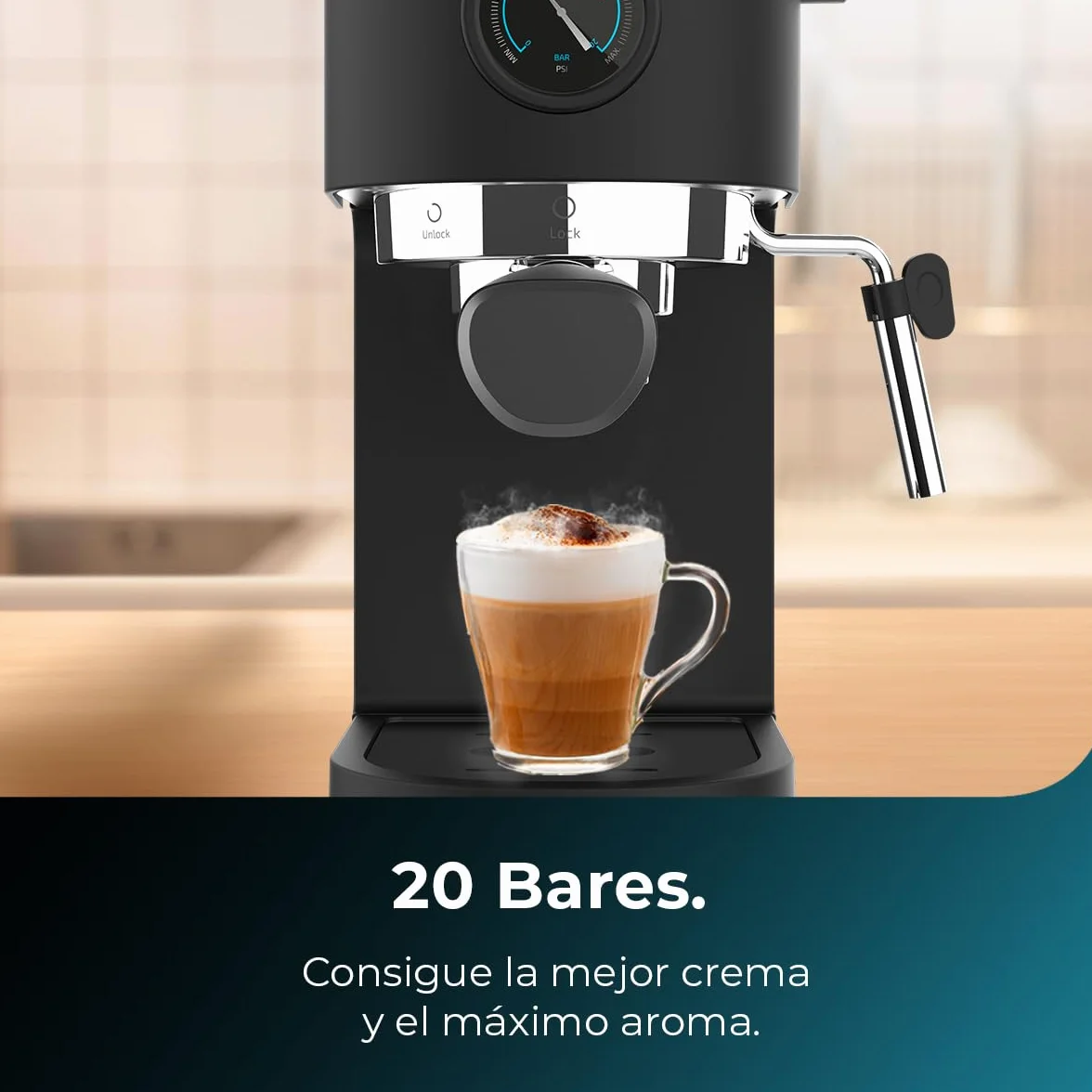 Cecotec Cafetera Express Cafelizzia Fast Pro. 1350 W, Thermoblock, ForceAroma de 20bars, Vaporizador Orientable, Brazo Doble, Bandeja Calienta Tazas, Depósito de Agua Extraíble