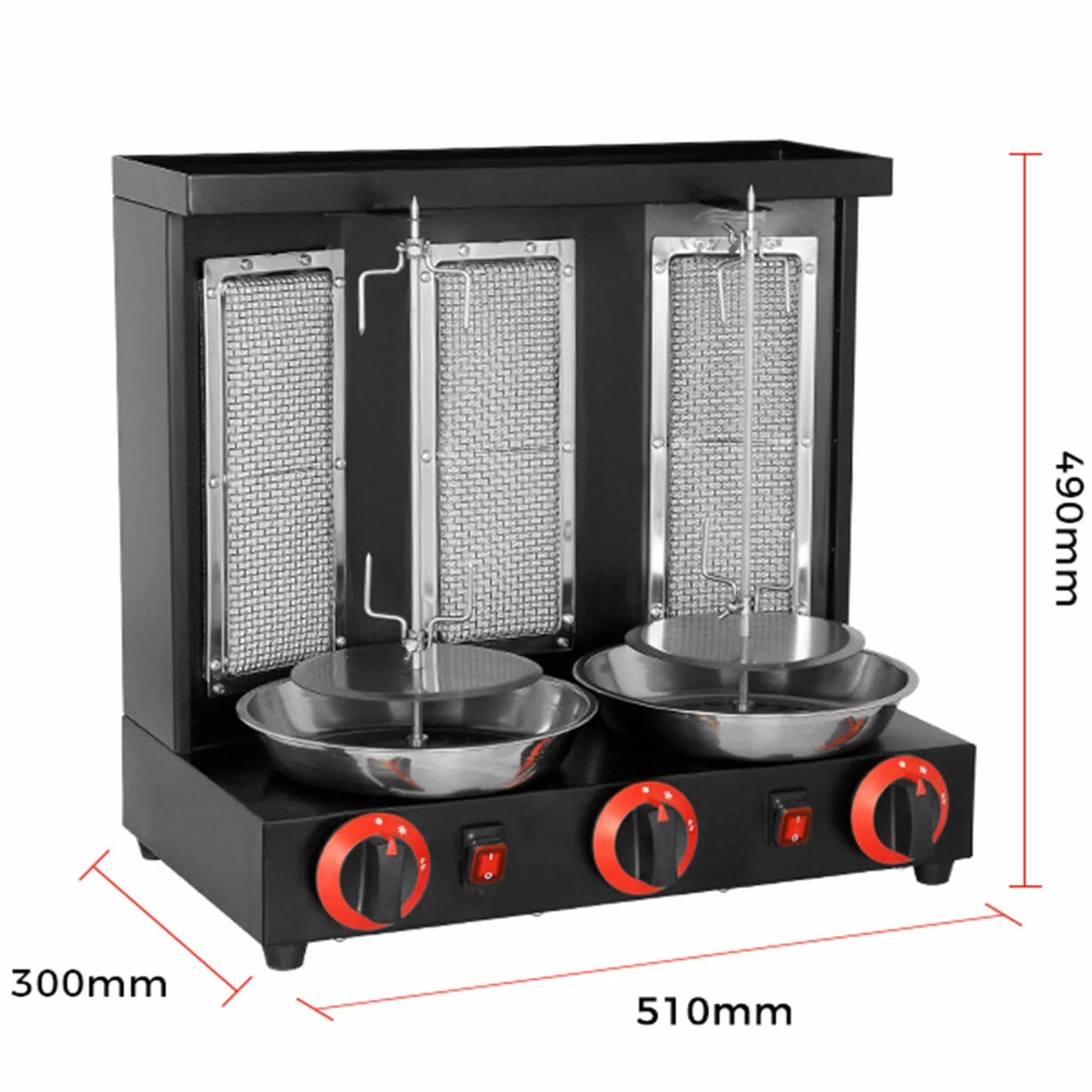 Máquina para asar, máquina de cocción de pollo shawarma con 2 quemadores, pollo de engorde de propano vertical, horno de asador giroscópico, kebab, para el hogar, restaurante, cocina, fiesta,