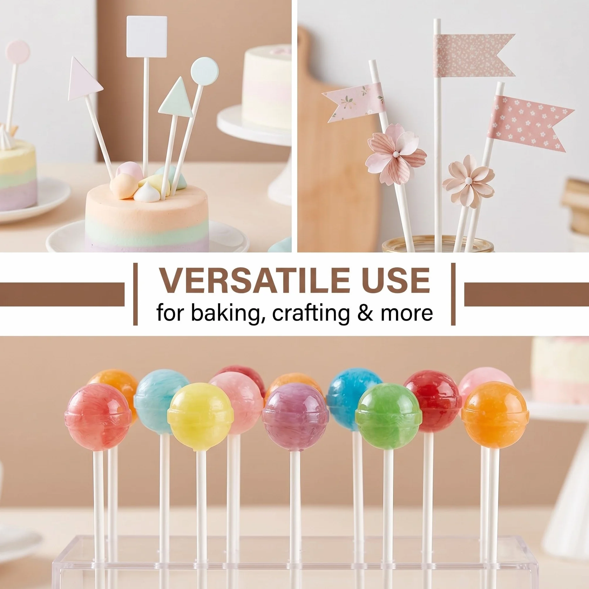 300 Piezas Palitos para Piruletas y Cake Pops 100×3mm Blancos, Palillos de Plástico Alimentario para Repostería, Decoración de Tartas y Dulces