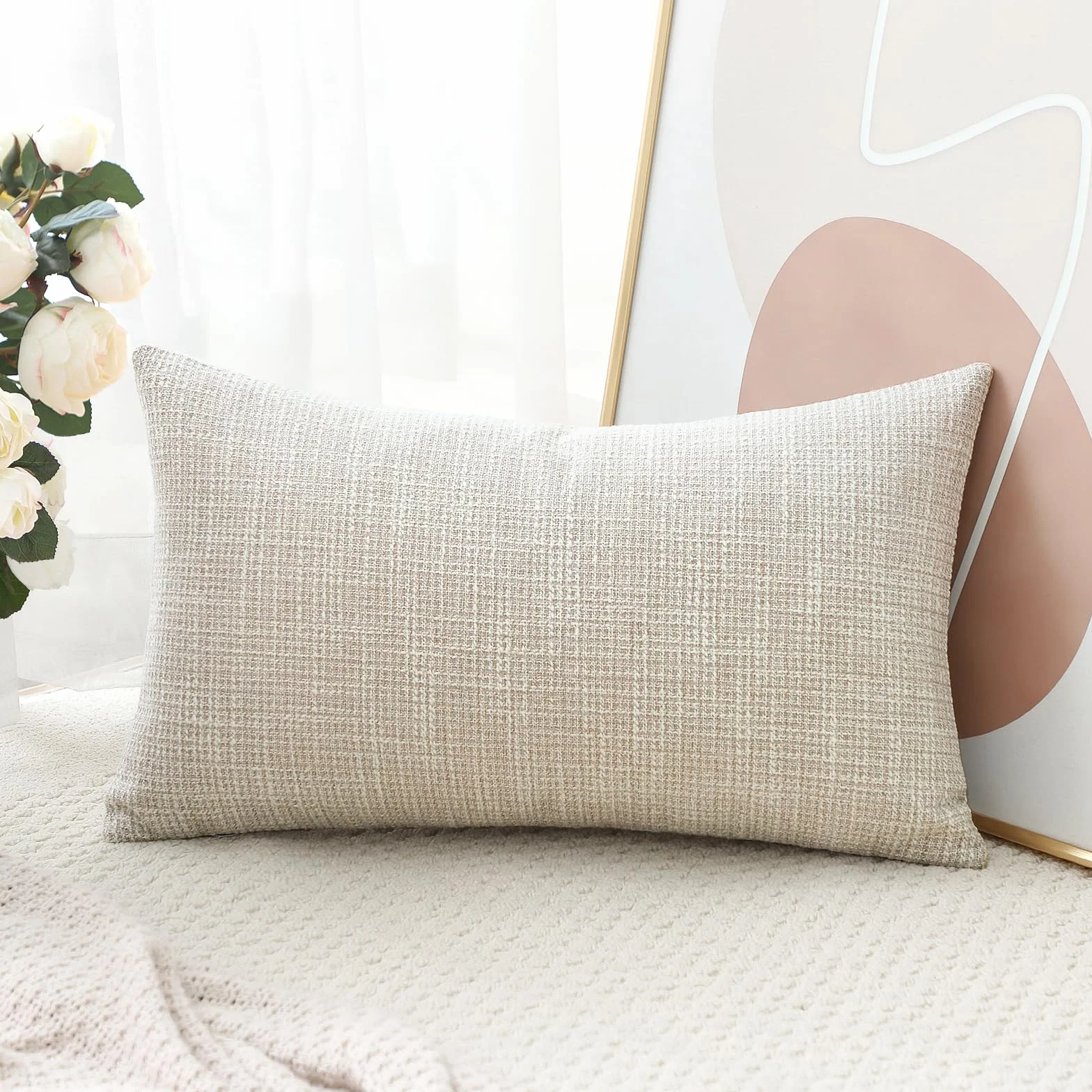 Artscope Funda de Cojín Decorativa de Lino 30 x 50 cm Beige