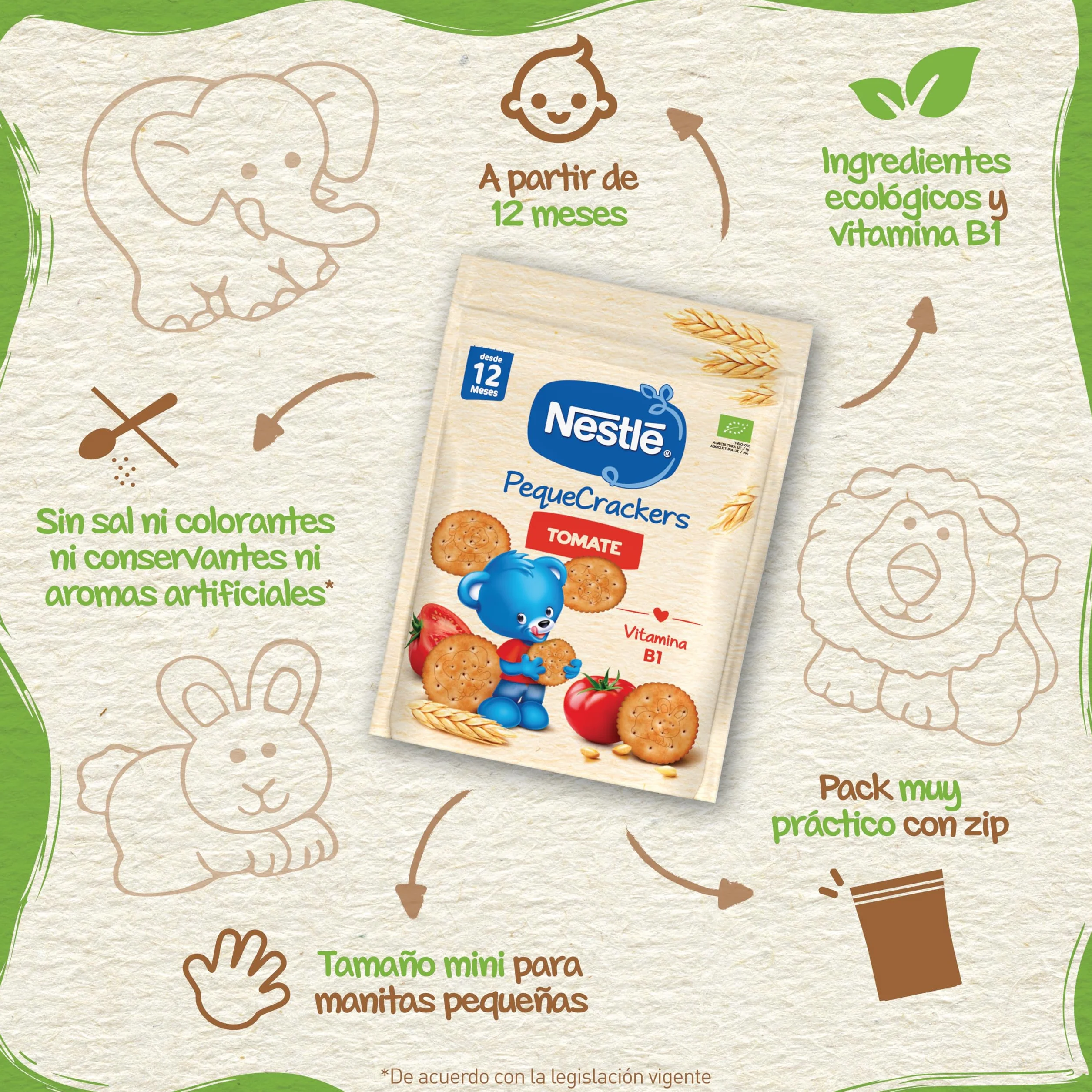 NESTLÉ PequeCrackers Tomate 100g 6 bolsas para bebés desde 12 meses