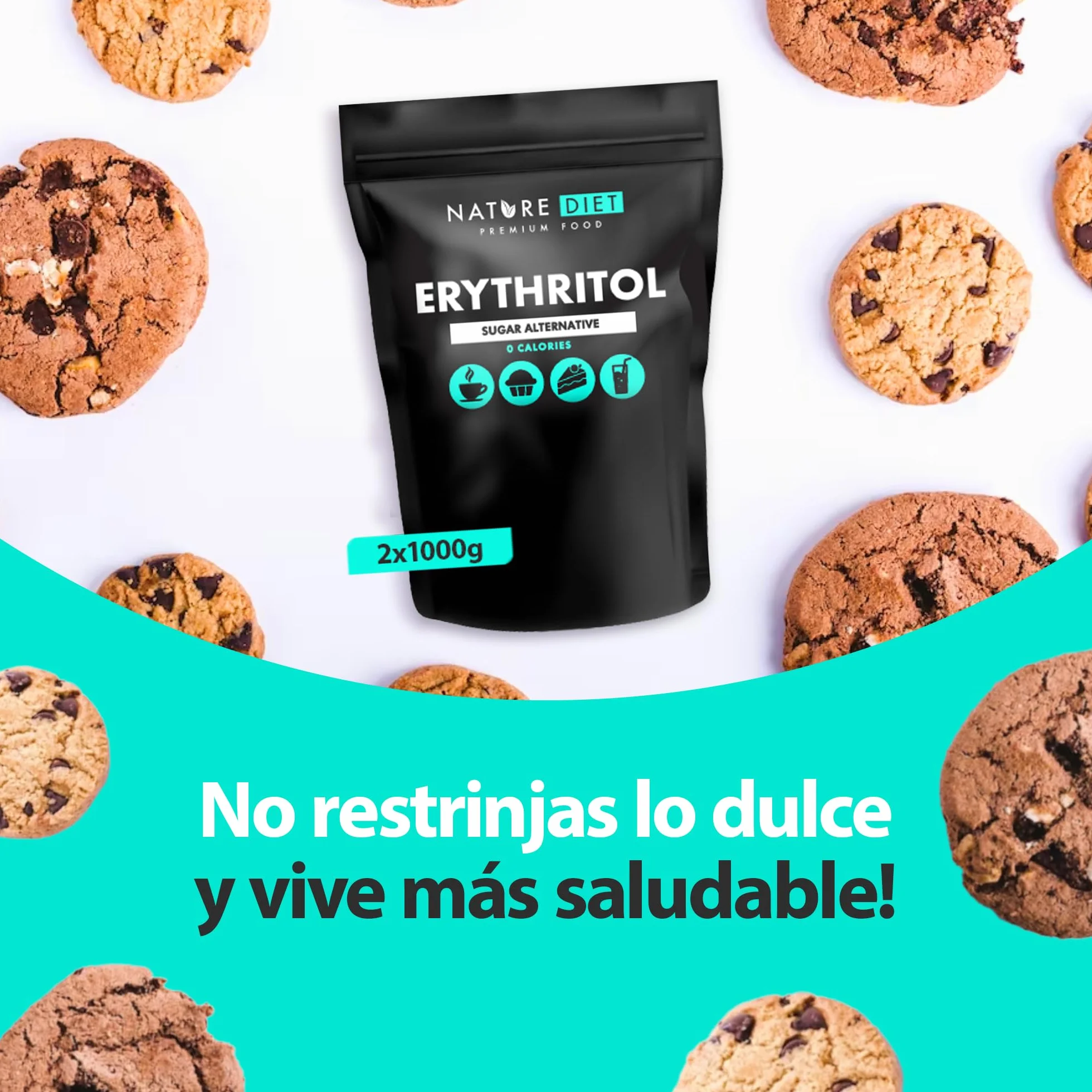 Nature Diet Eritritol 2 x 1000 g Edulcorante natural Cero calorías