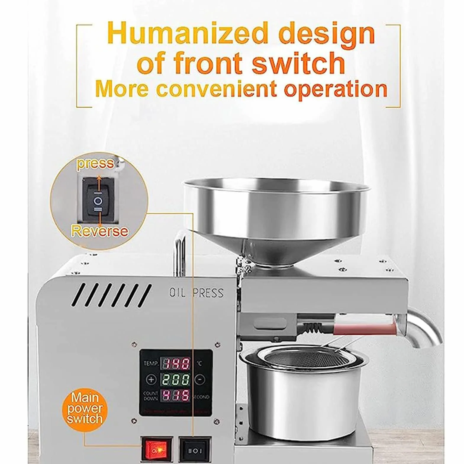 Prensa Aceite Automática 610W - Oliva, Hueso, Sésamo, Cacahuete - Máquina de Extracción Caliente y Fría - Tornillo Prensa Doméstica