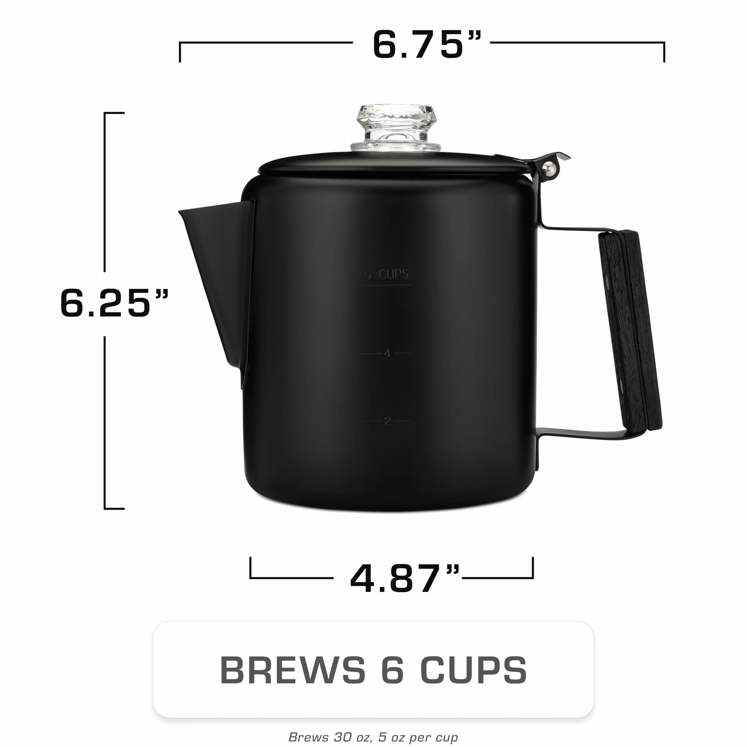 COLETTI Black Bozeman Cafetera Percolador Camping Acero Inoxidable 6 Tazas