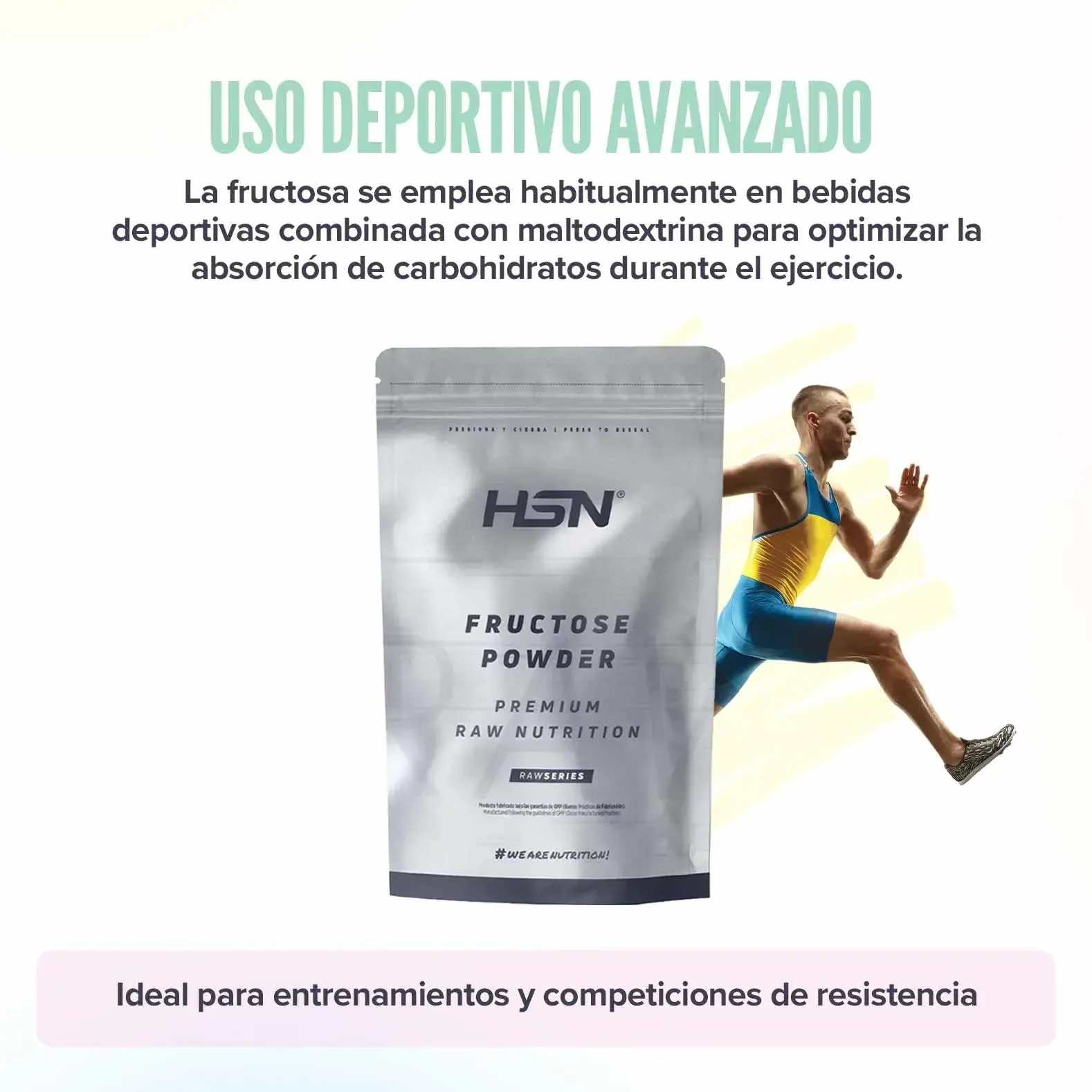 HSN Fructosa en Polvo 1 Kg 100% Cristalina Pura Carbohidrato para Bebidas Deportivas Vegano No GMO Sin Gluten