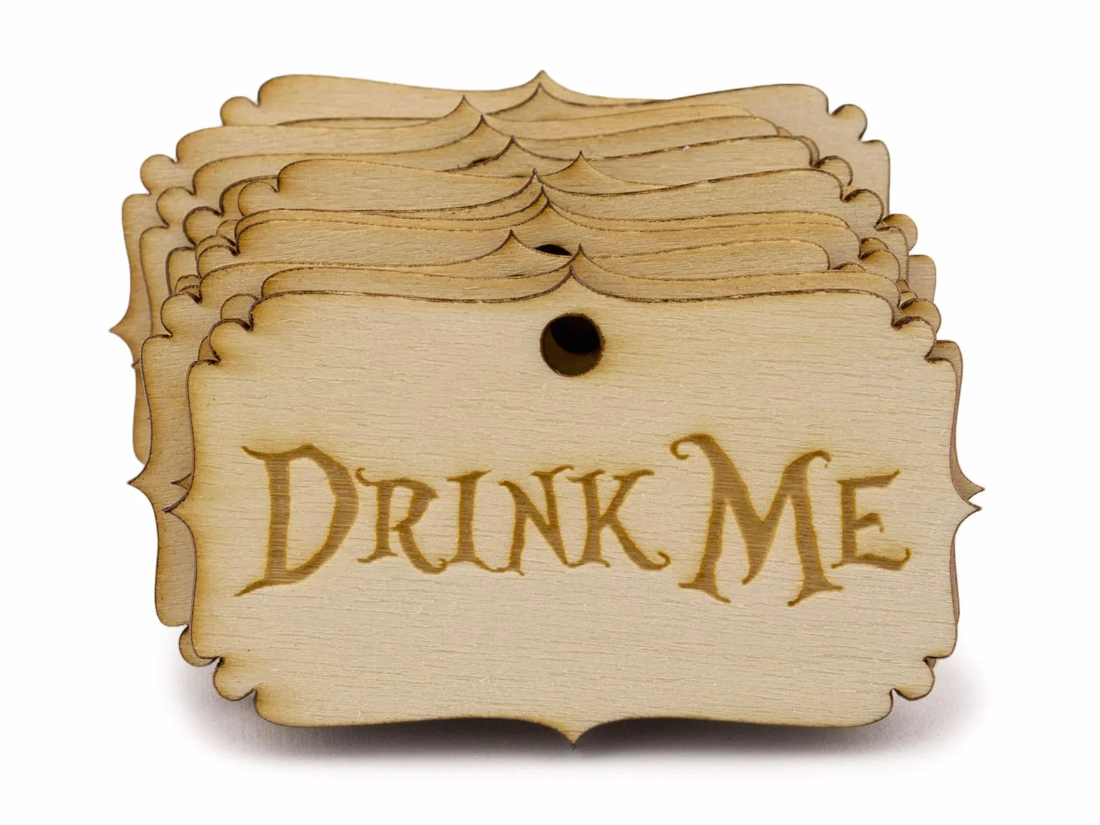 Summer-Ray - Etiquetas de madera para fiestas, 50 unidades, diseño de Alicia en el País de las Maravillas Drink Me