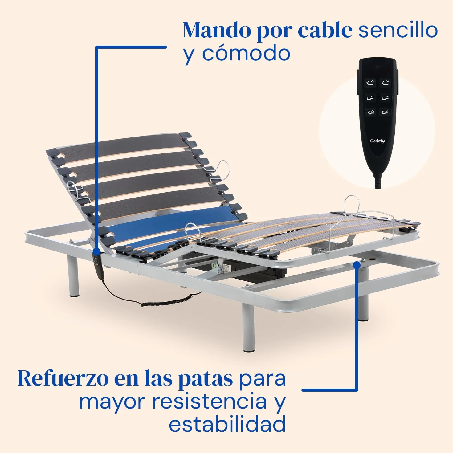 Geriafy – Pack Cama Articulada Reforzada con colchón viscoelástico de 20 cm Tencel | Tejido Fresco y Suave (90x190 cm, Mando por Cable)