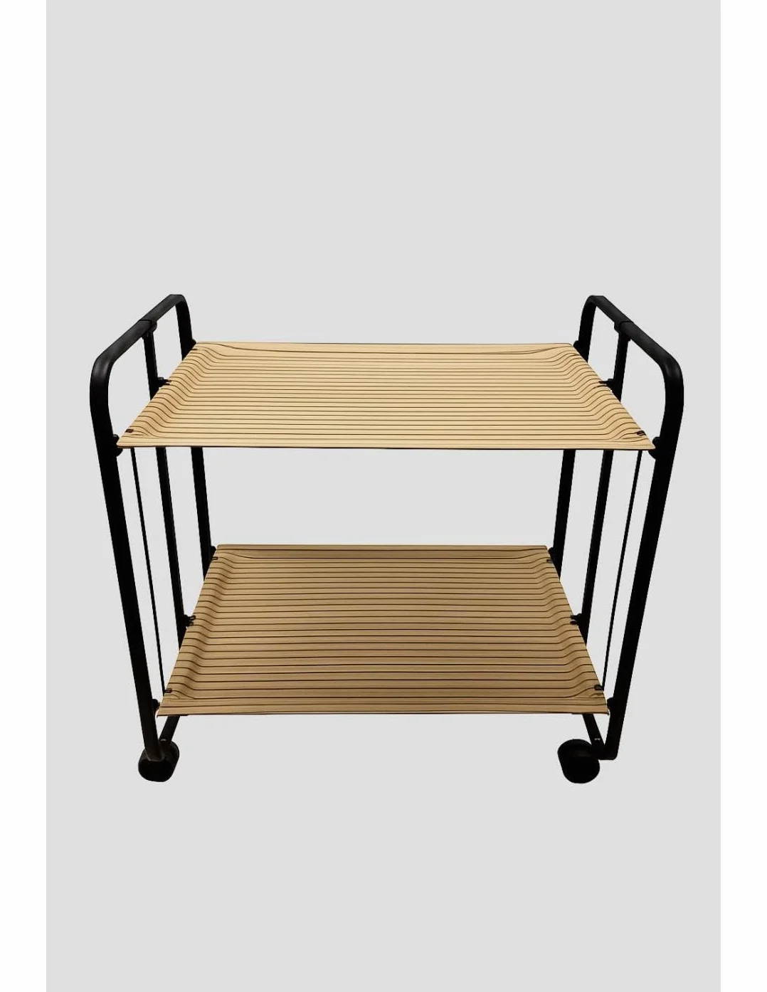 DON HIERRO - Carrito Auxiliar Plegable Bauhaus con Ruedas – Armazón metálico Negro, 2 Niveles, 4 Posiciones Ajustables- Estantes Efecto alistonado