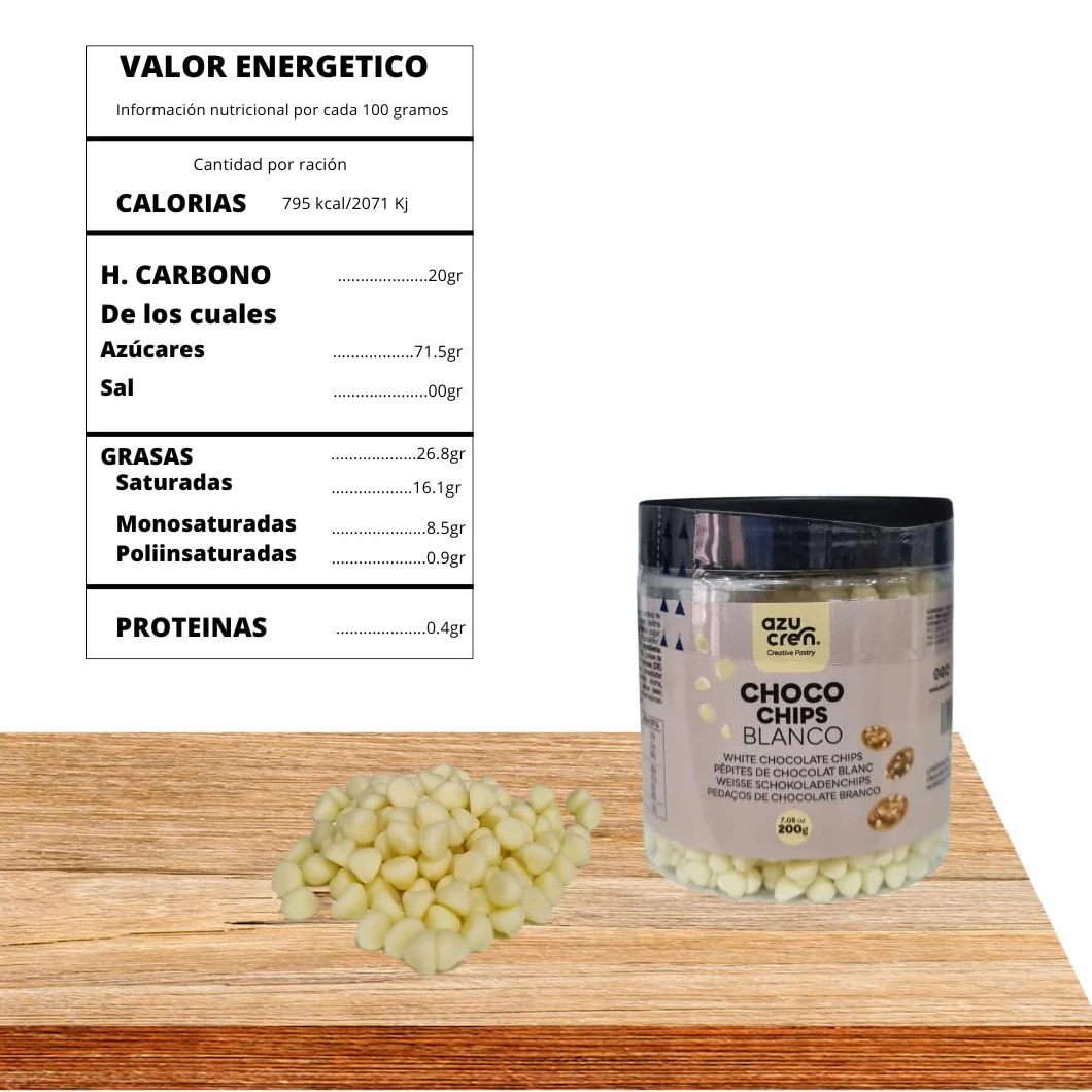 Pepitas de Chocolate Blanco Sin Gluten, Chispas de Chocolate para Repostería, 200g