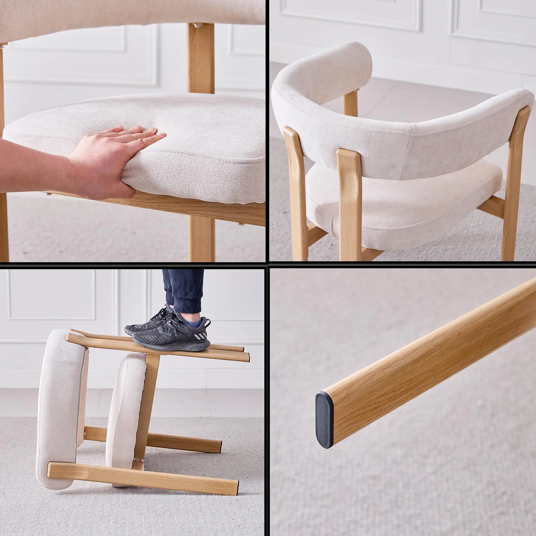 Juego de 4 sillas, sillón reclinable con Cojines de Tela,sillón de Estilo Medieval,Silla de Cocina,Patas de Metal,Apto para Dormitorio,Sala de Estar,Comedor - Beige