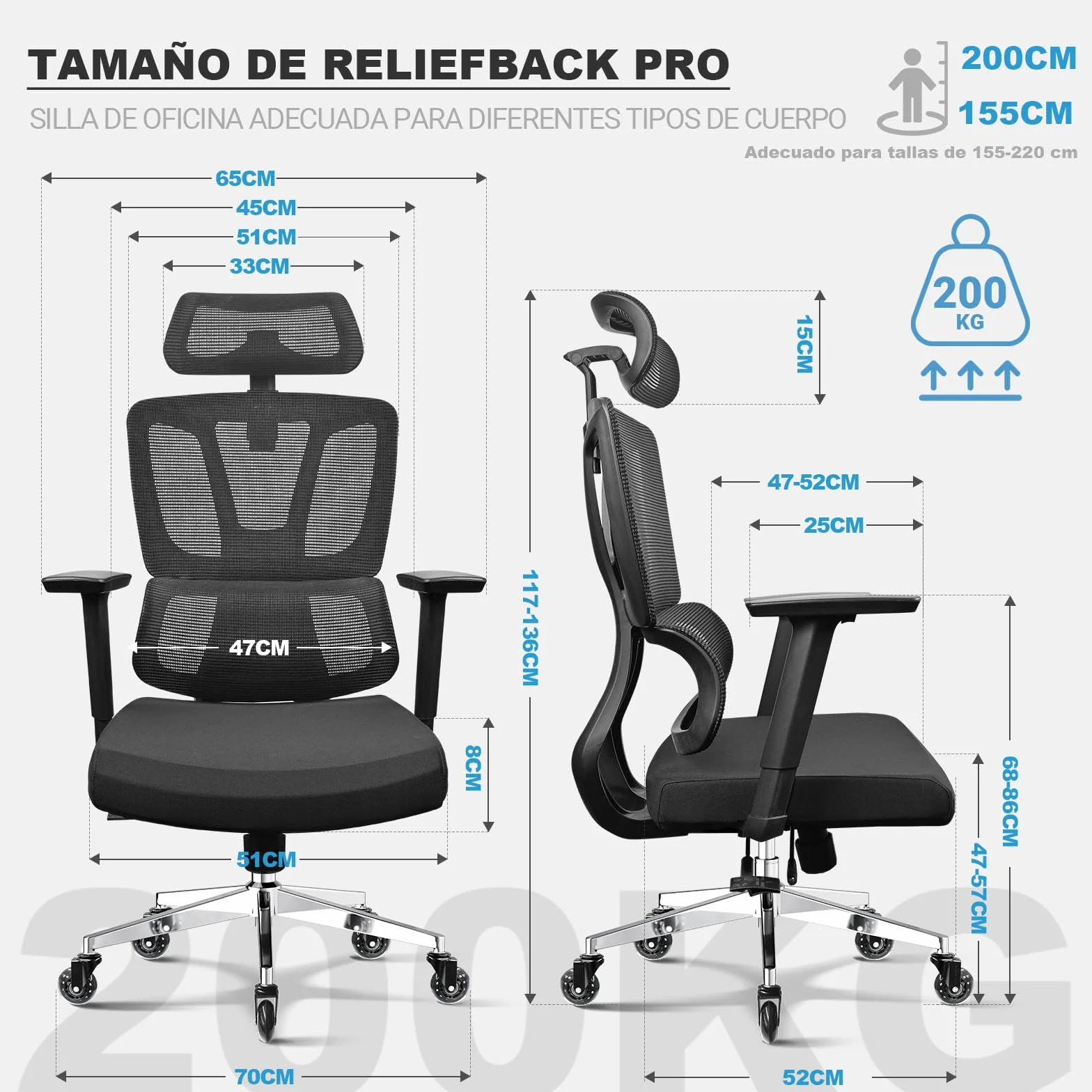 MELOKEA Silla de Oficina Ergonómica, Reposabrazos 4D, Asiento Ajustable, Reposacabezas 3D, Ruedas de Goma, 200KG